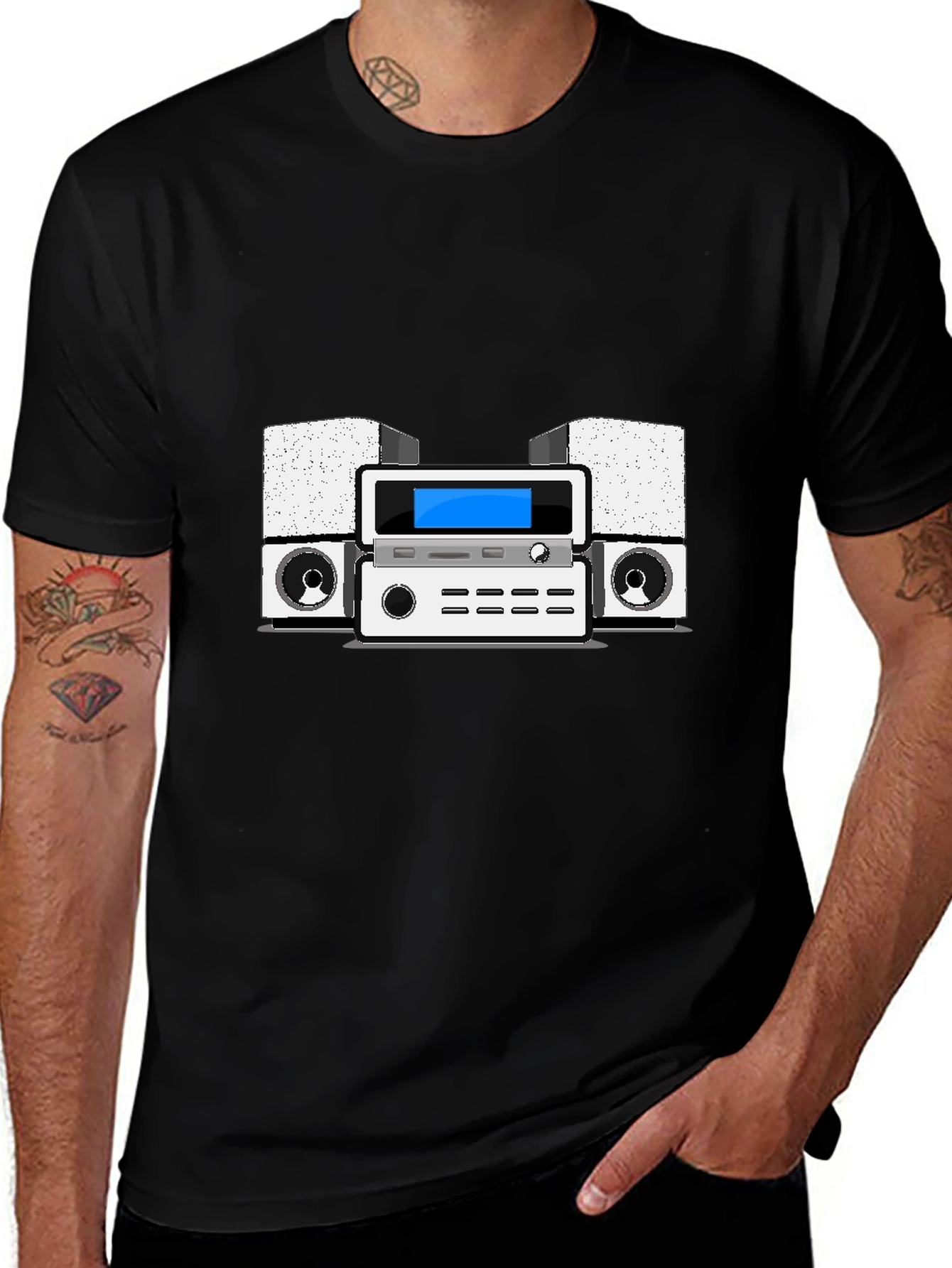 Variant 21 of Retro Stereo System Graphic Tee - Black