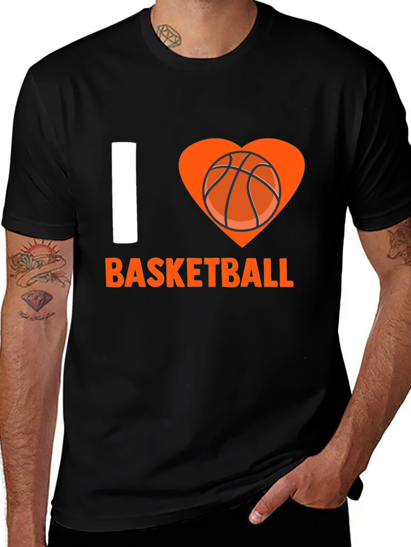 Variant 23 of I Love Basketball Graphic Tee - Black Cotton T-Shirt