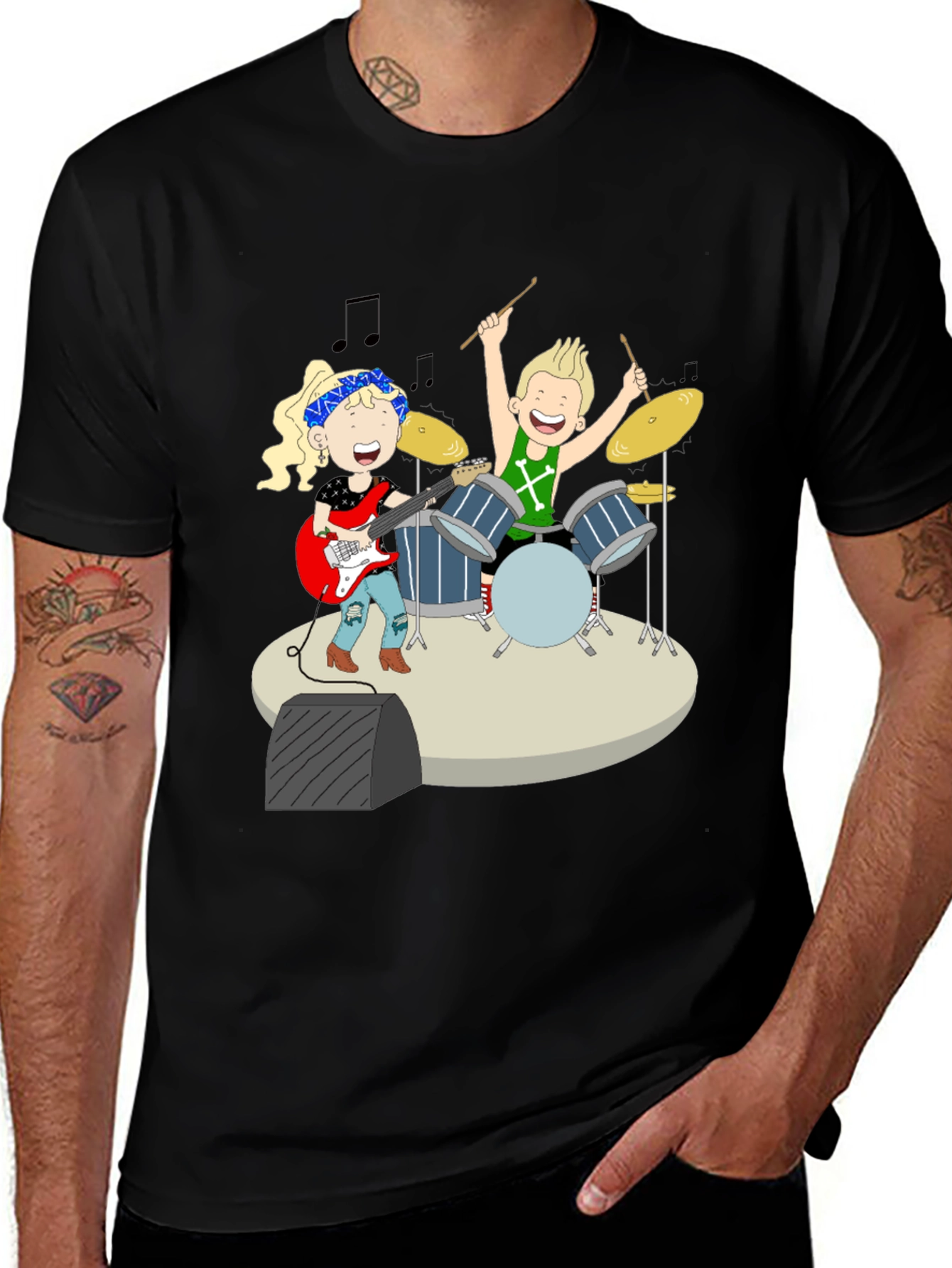 Variant 2 of Cartoon Band Graphic Tee - Fun Music Lover T-Shirt