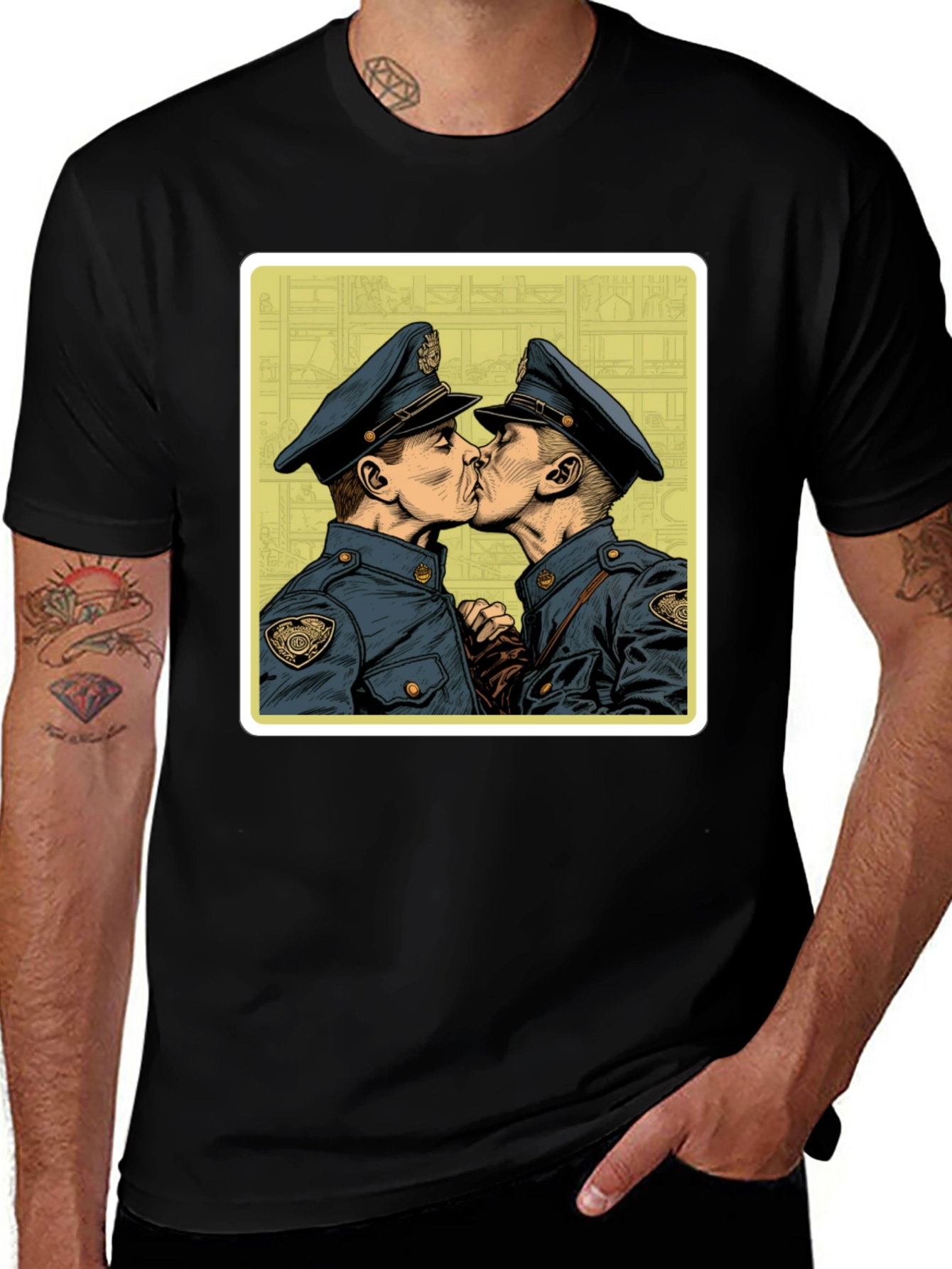 Variant 7 of Graphic Tee - Two Kissing Policemen