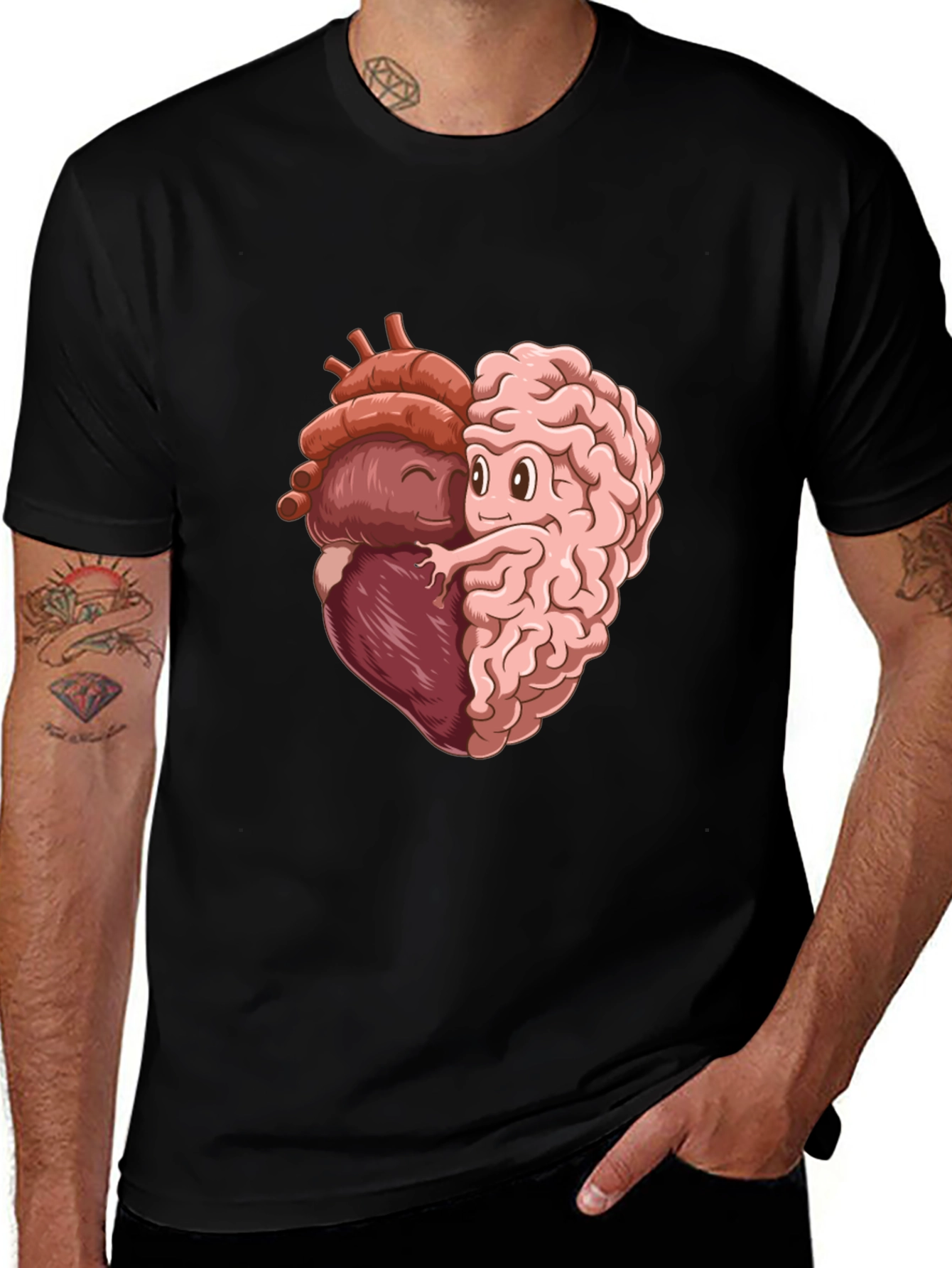 Variant 22 of Heart and Brain Embrace Tee - Funny Anatomy Shirt