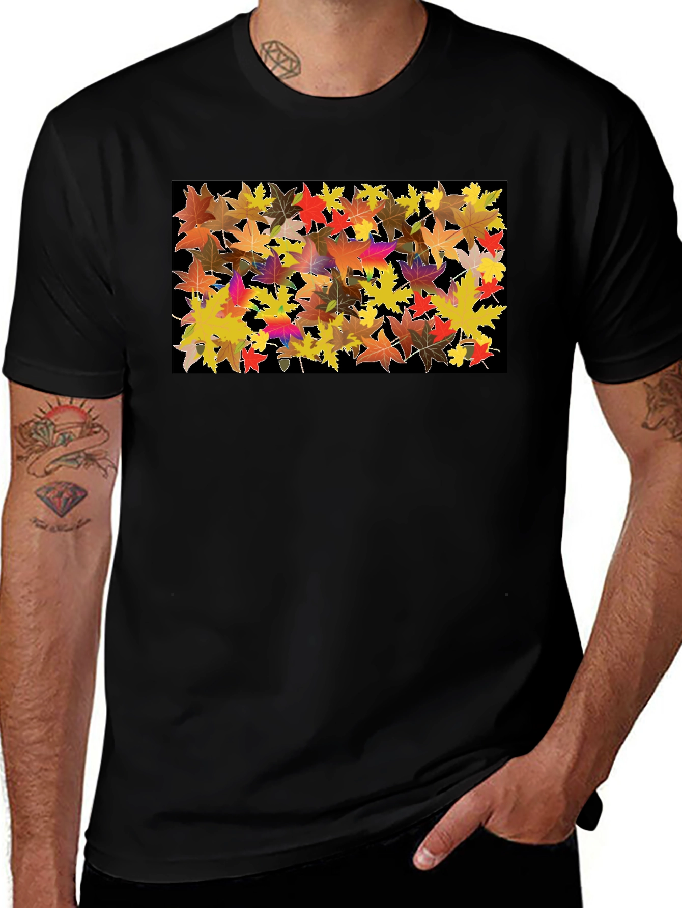 Variant 2 of Autumn Leaves T-Shirt - Black Crew Neck