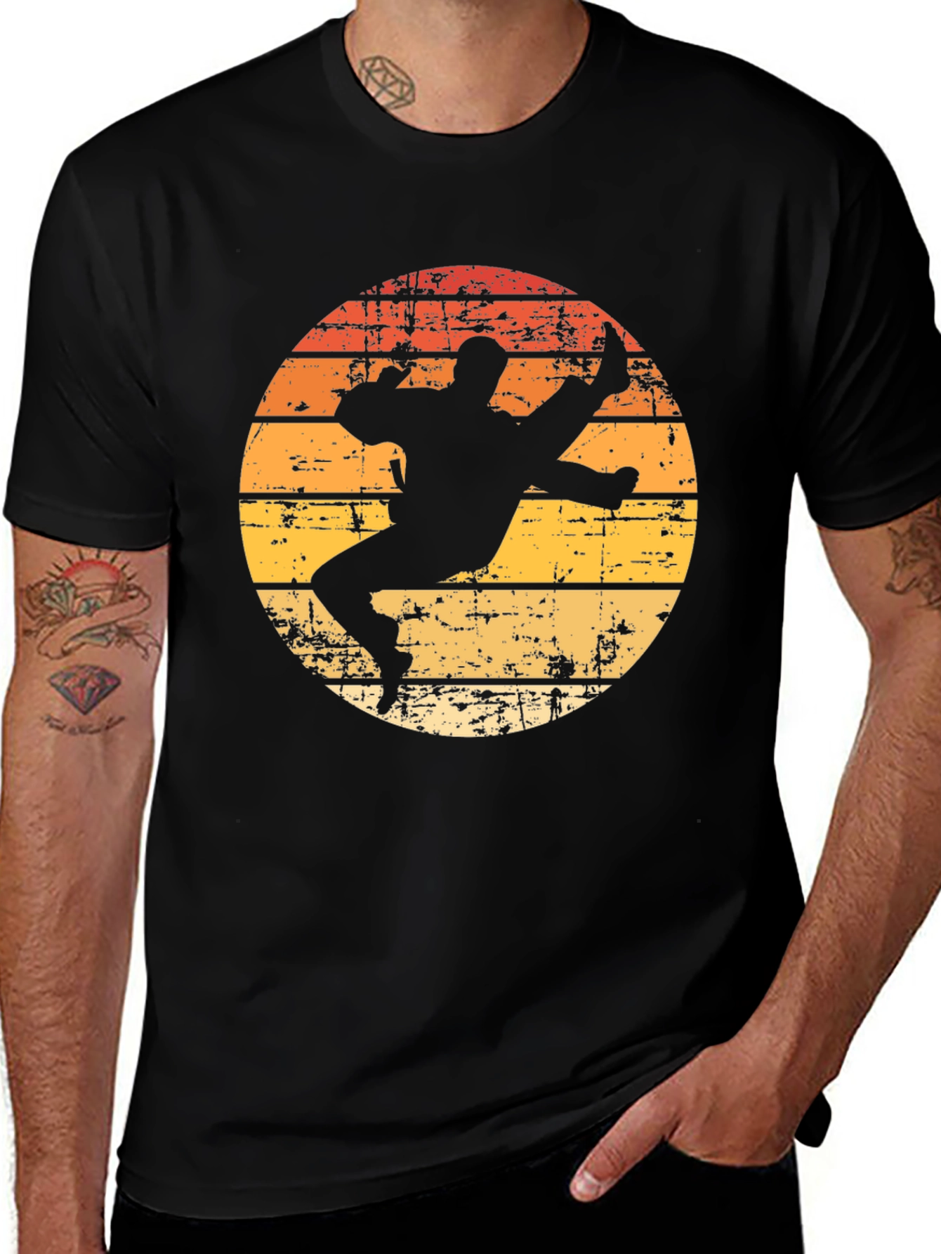 Variant 6 of Retro Karate Kick Graphic T-Shirt - Black