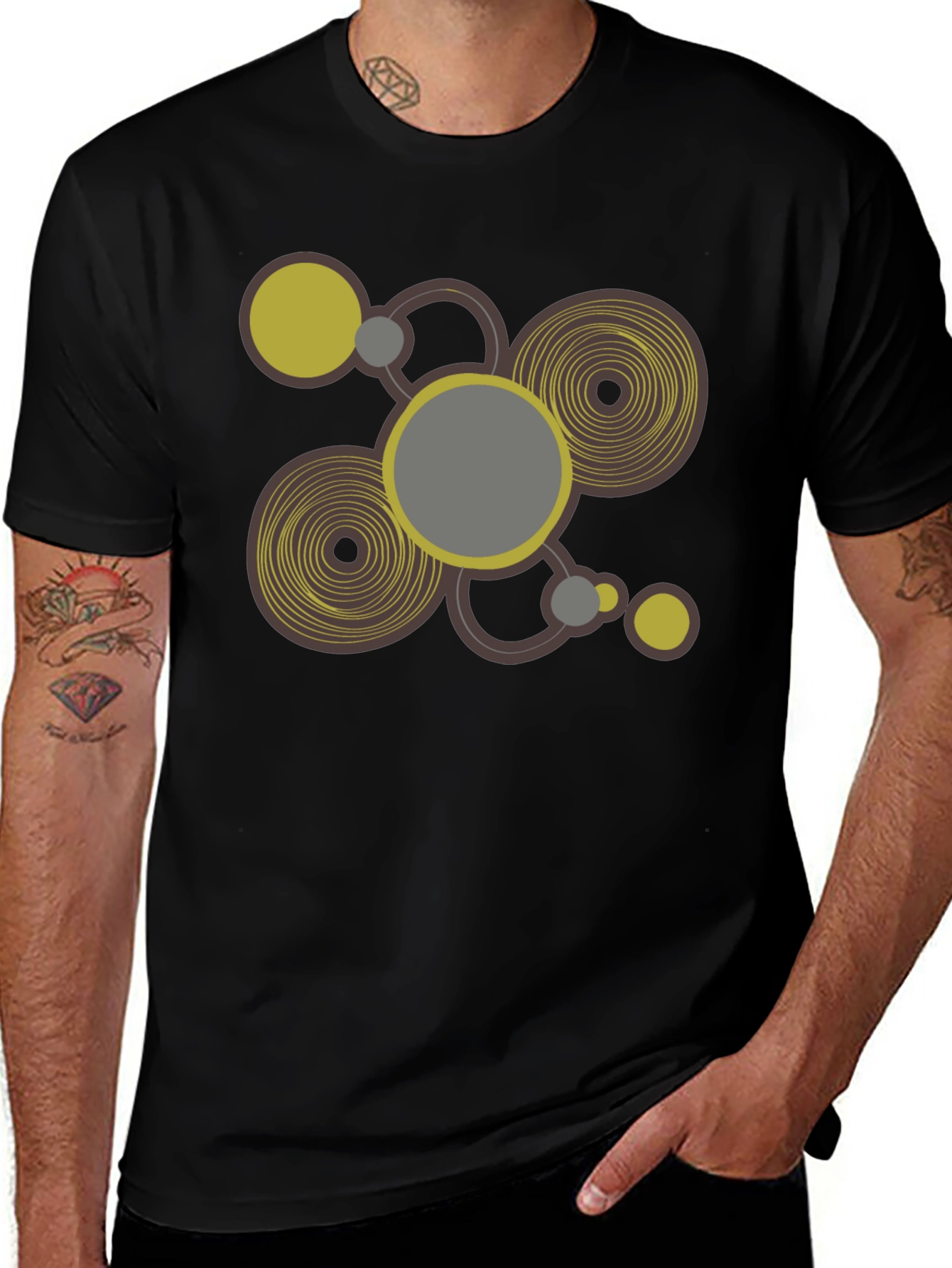 Abstract Circle Design Black Graphic Tee