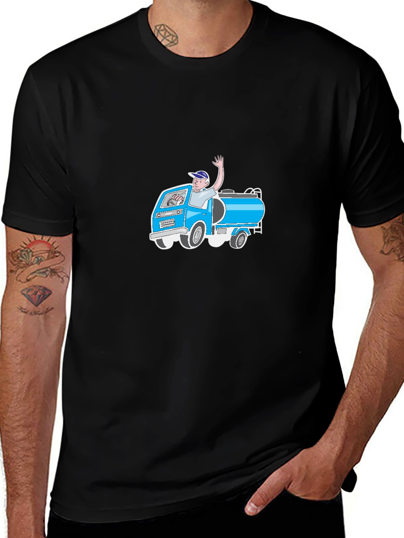 Cartoon Tank Truck Graphic T-Shirt