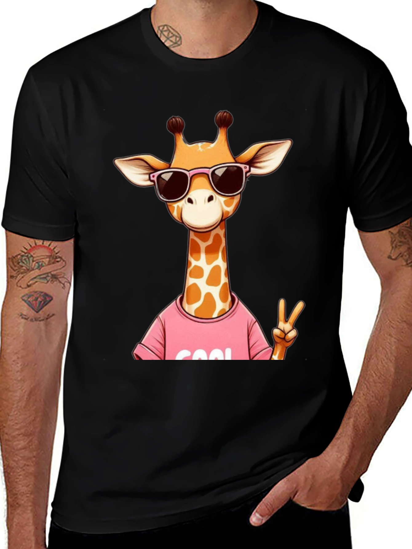 Variant 14 of Cool Giraffe Graphic Tee - Black