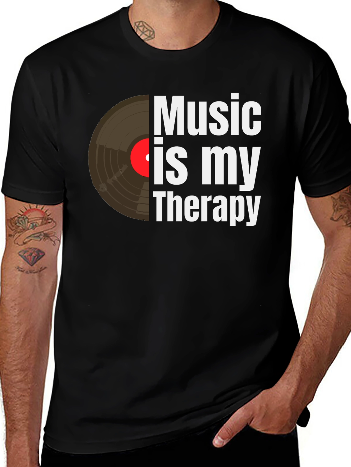 Variant 20 of Music is My Therapy T-Shirt - Vinyl Record Tee