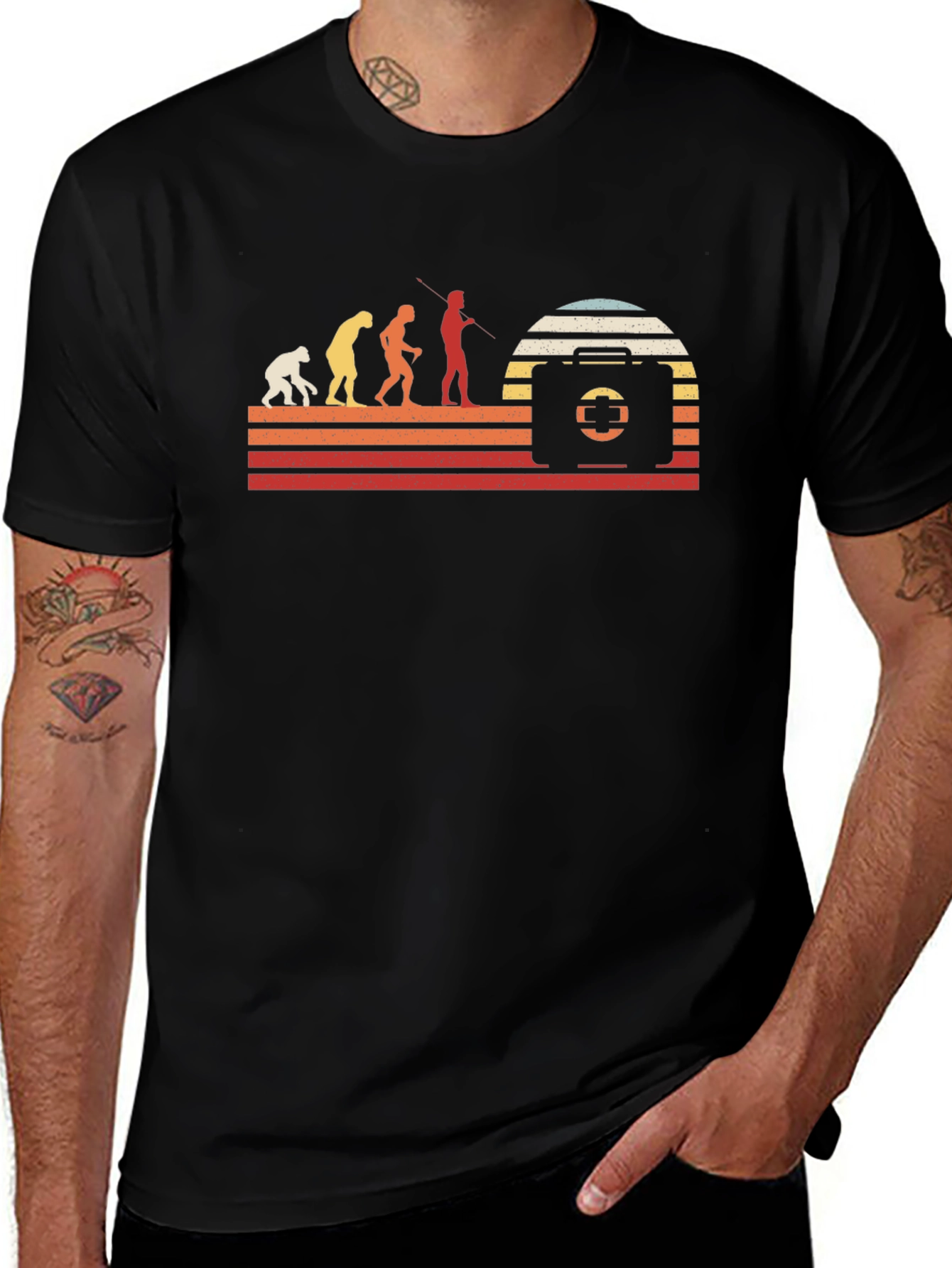 Black Evolution of First Aid T-Shirt - Retro Design main image