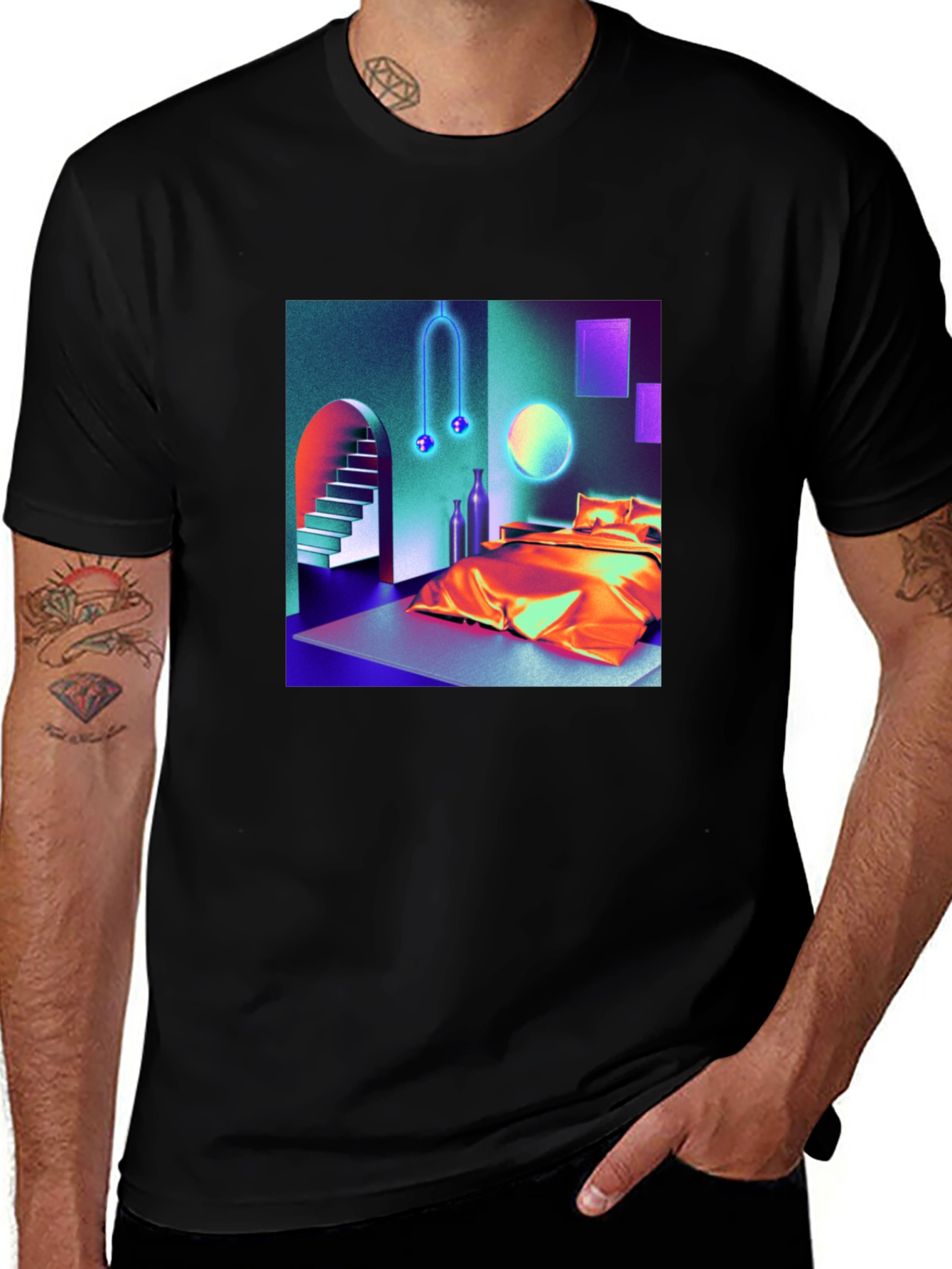 Variant 27 of Black T-Shirt with Surreal Room Graphic