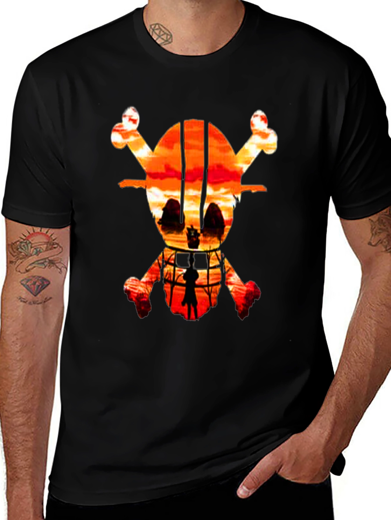 One Piece Sunset Skull Graphic Tee - Anime Fan Apparel