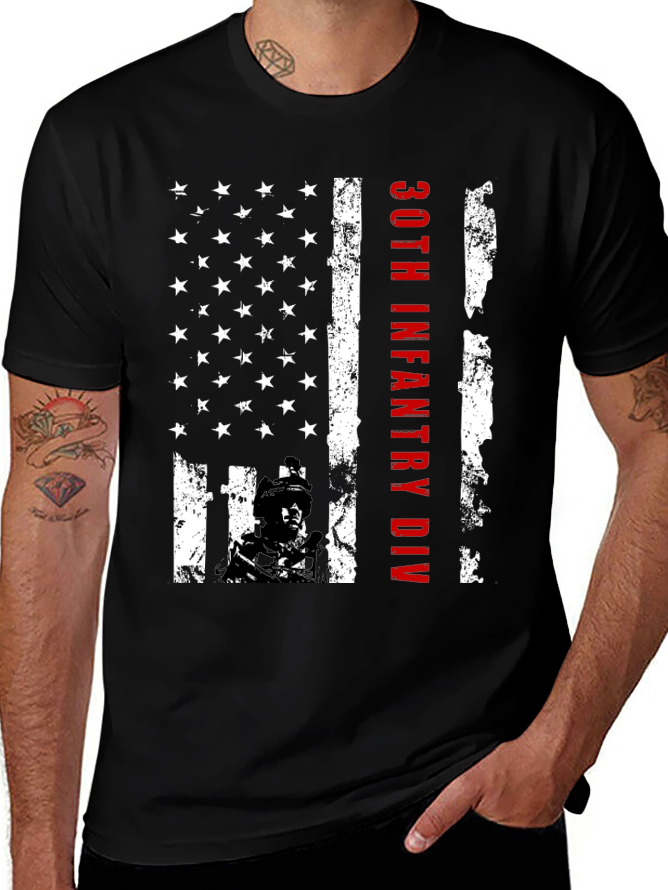 Variant 20 of 30th Infantry Division American Flag Graphic T-Shirt