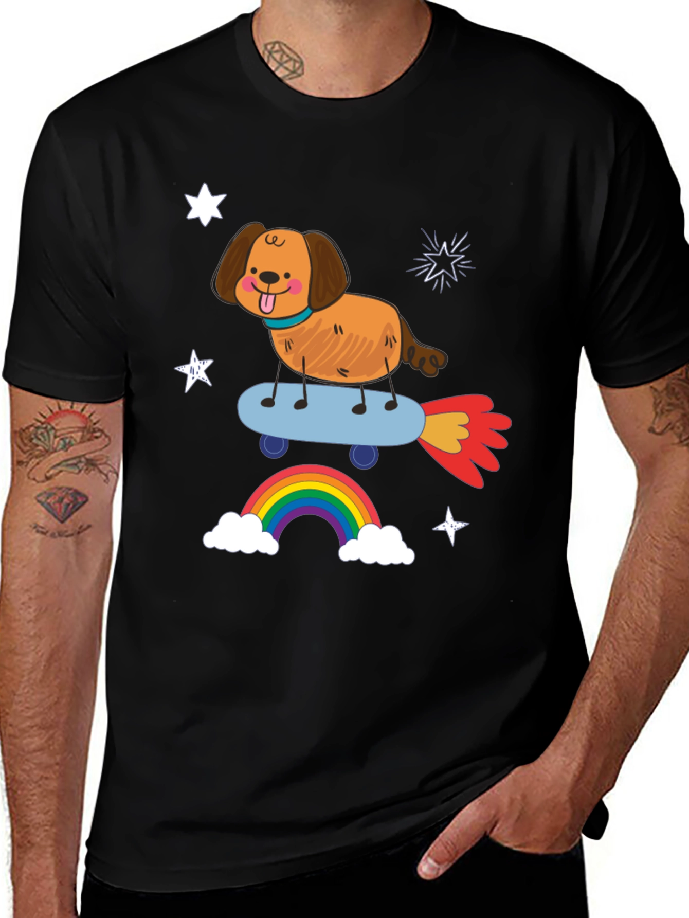 Variant 23 of Dog on Skateboard T-Shirt - Fun Rainbow Design