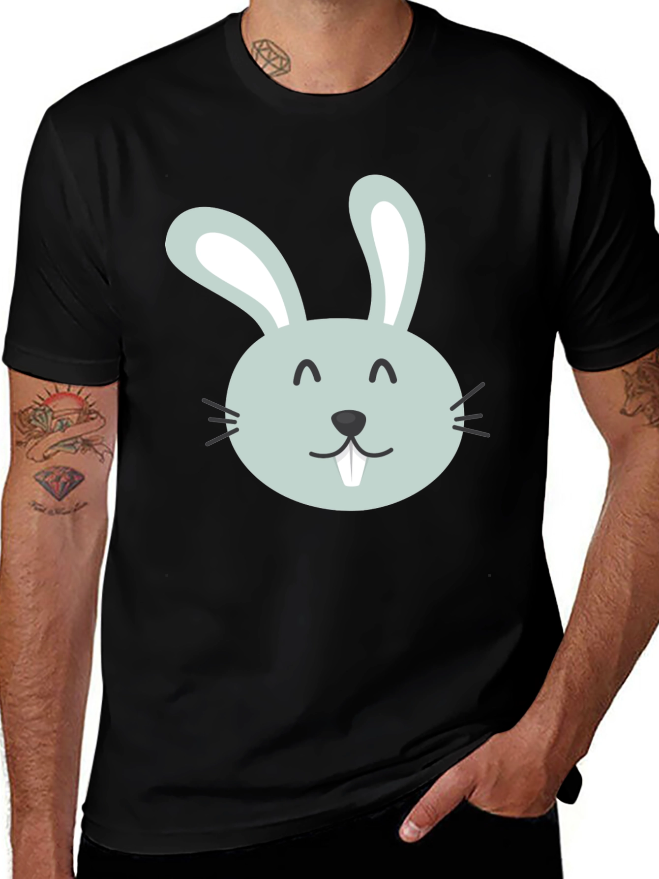 Variant 3 of Cute Bunny Graphic Tee - Black Cotton T-Shirt