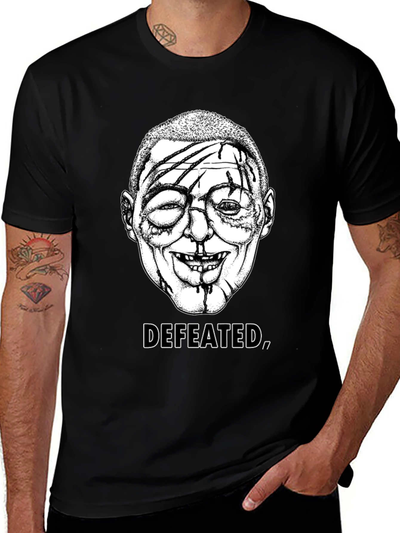 Variant 29 of Defeated Graphic Tee - Black Cotton T-Shirt