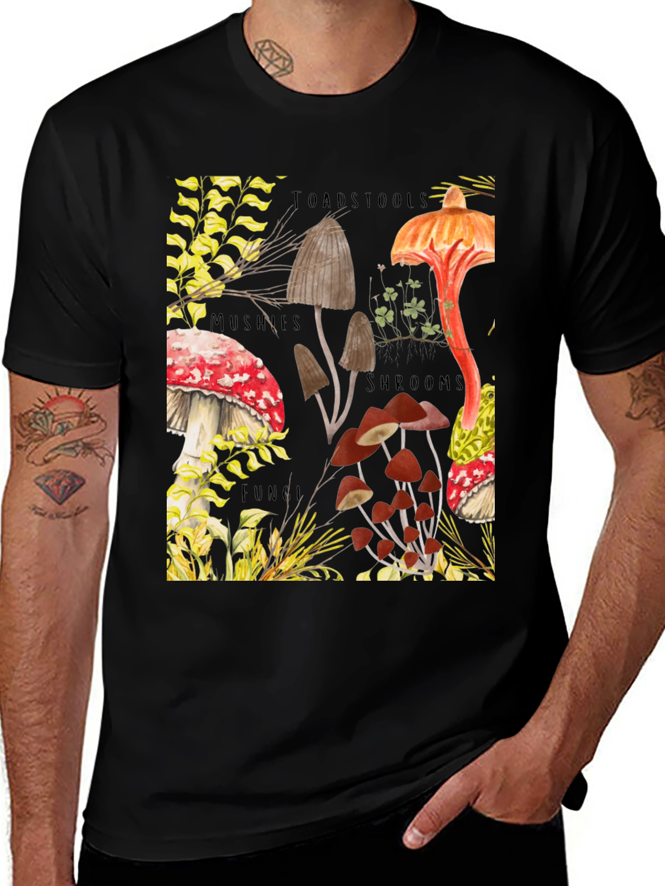 Black Mushroom Print T-Shirt - Fun Guy Apparel main image