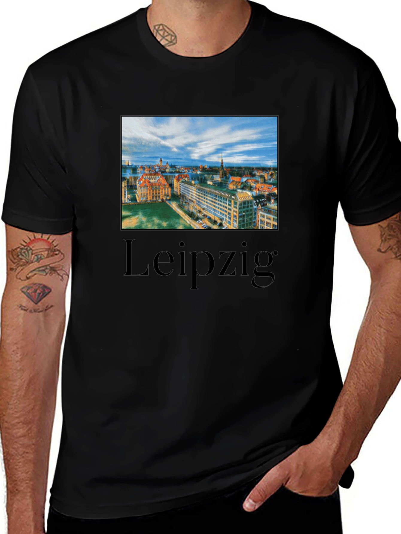 Leipzig City View Graphic Tee - Classic Black T-Shirt