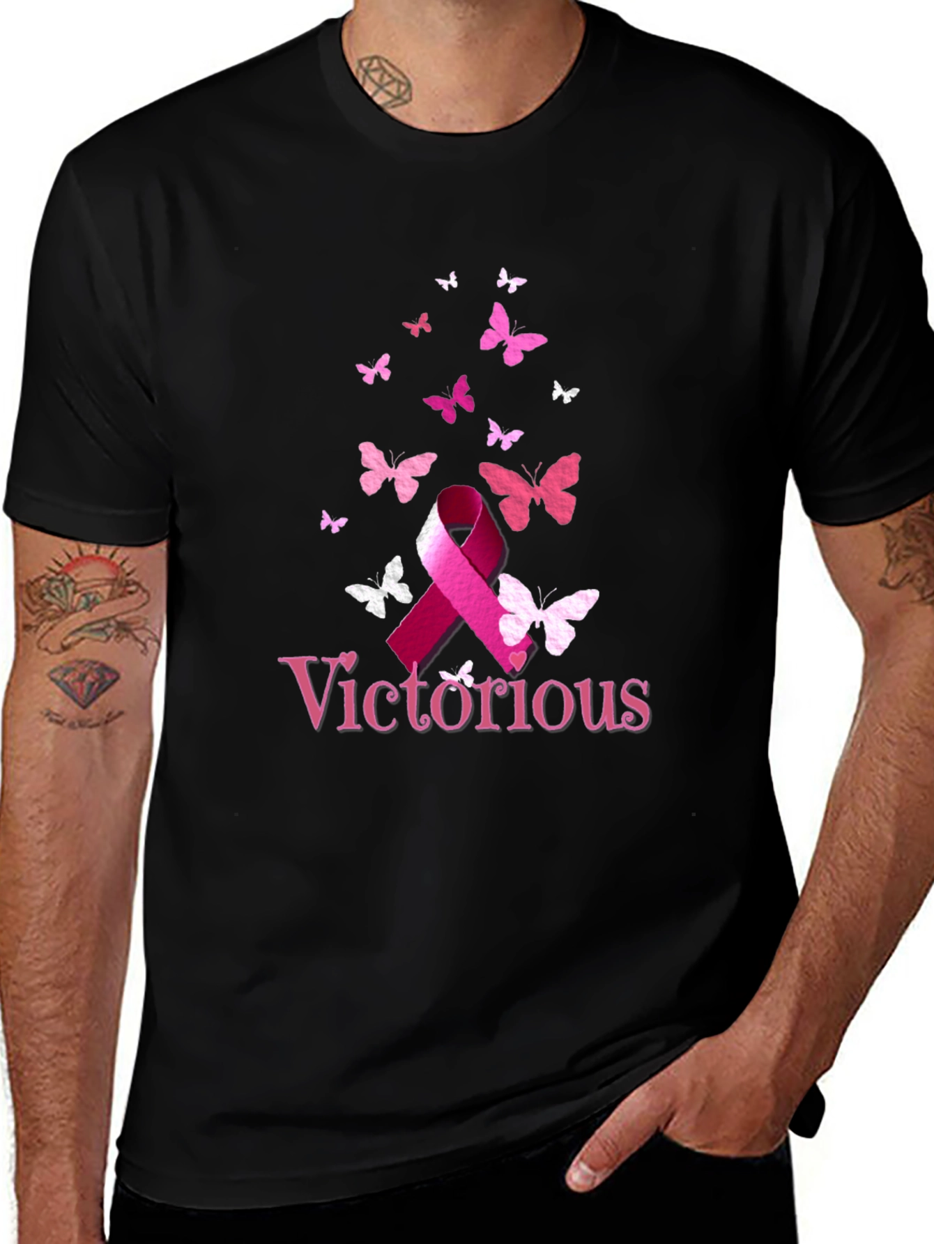 Variant 15 of Victorious Breast Cancer Awareness Butterfly T-Shirt