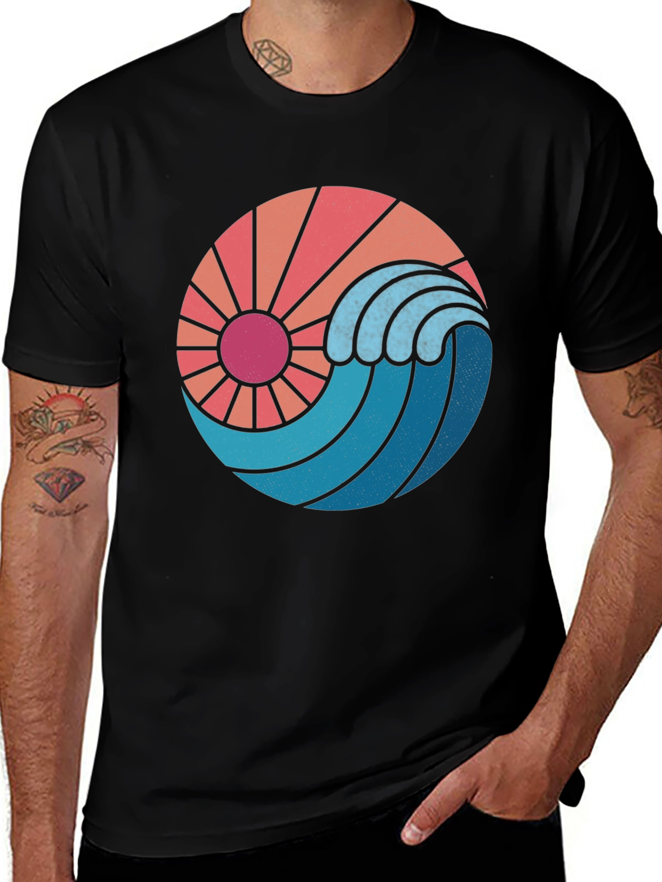 Variant 25 of Sun & Wave Graphic Black Tee