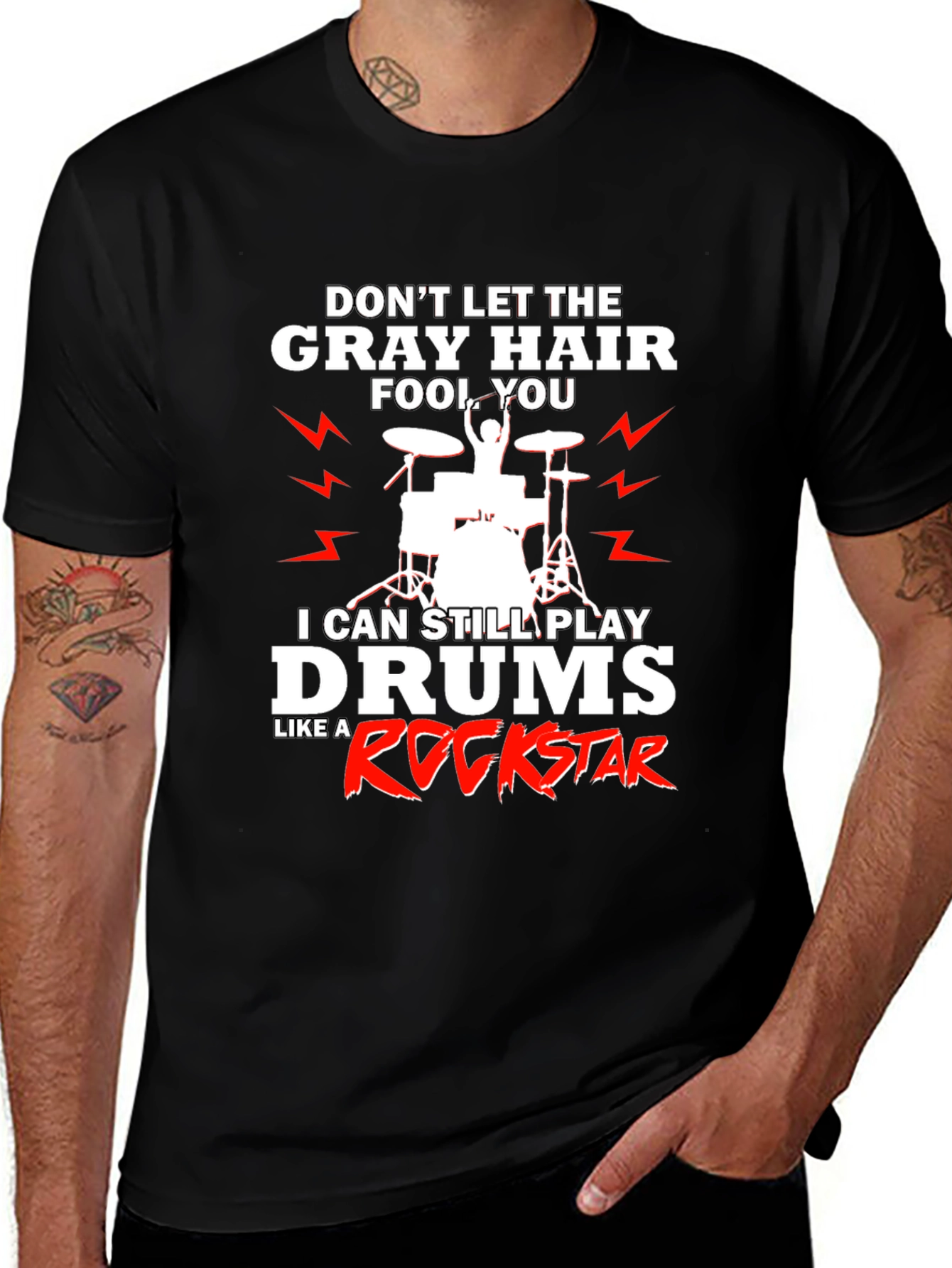 Variant 15 of Funny Drummer T-Shirt - Gray Hair Rockstar
