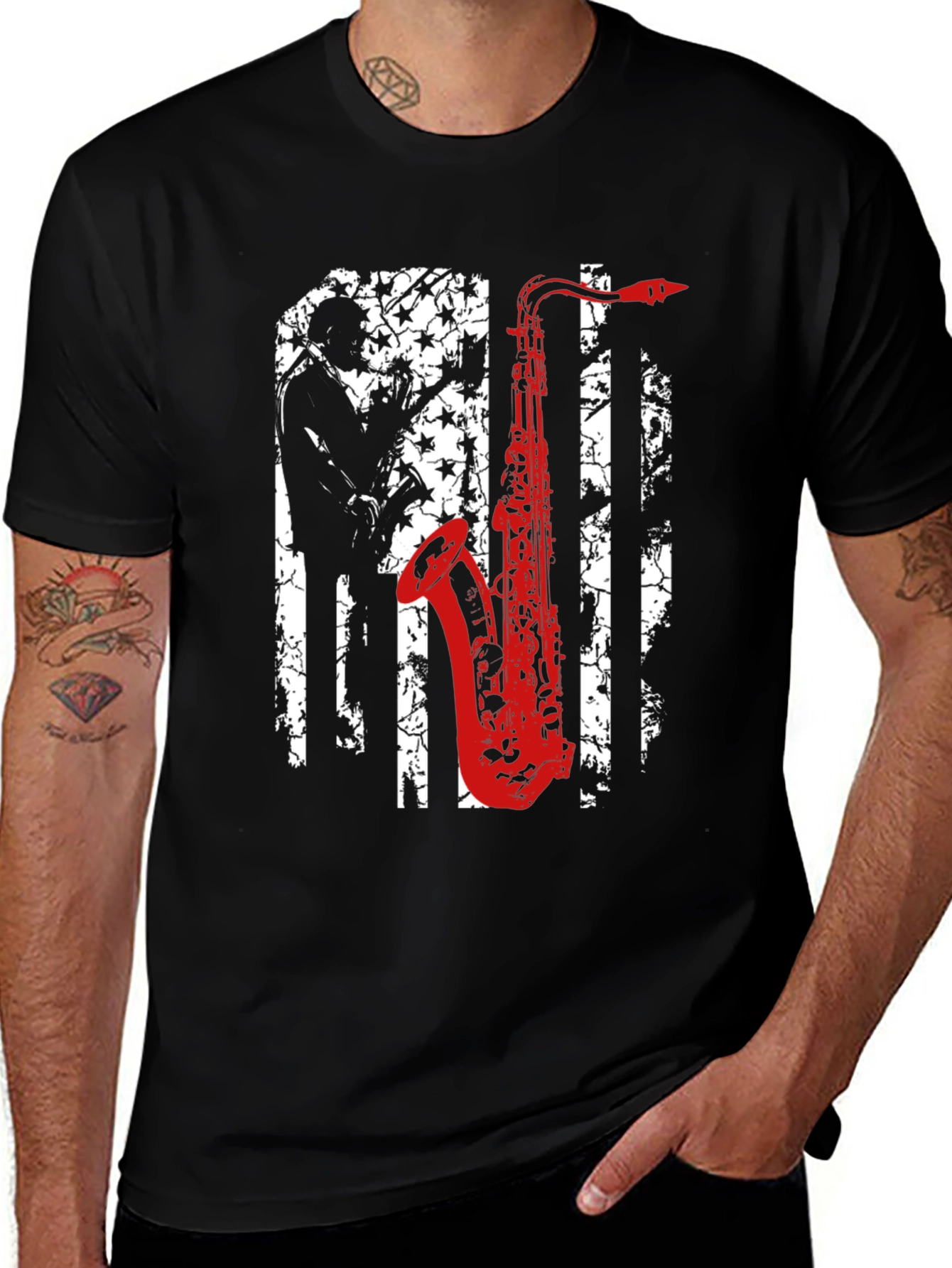 Variant 18 of Saxophone Player Graphic T-Shirt - Stylish Jazz Music Tee
