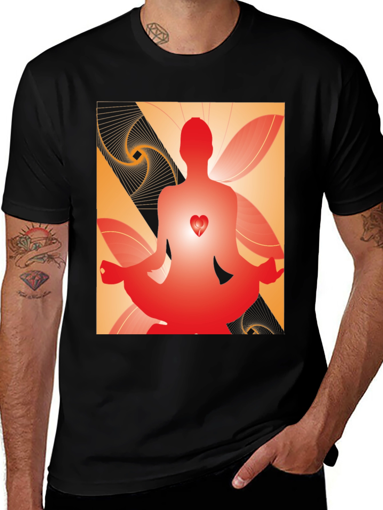 Meditative Heart Graphic Tee - Black