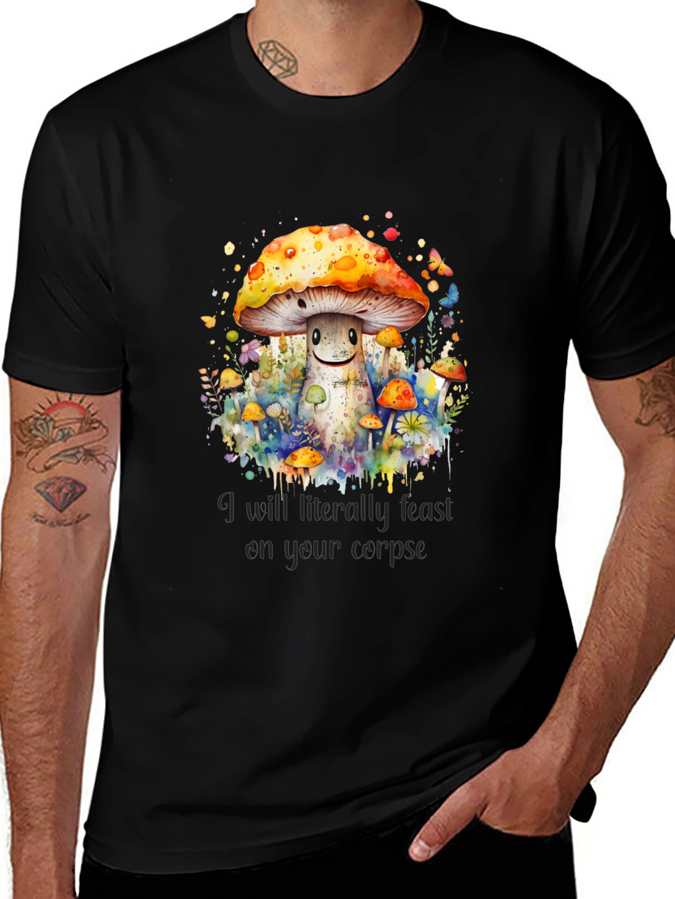 Variant 29 of Mushroom Corpse Feast Tee - Black Graphic T-Shirt