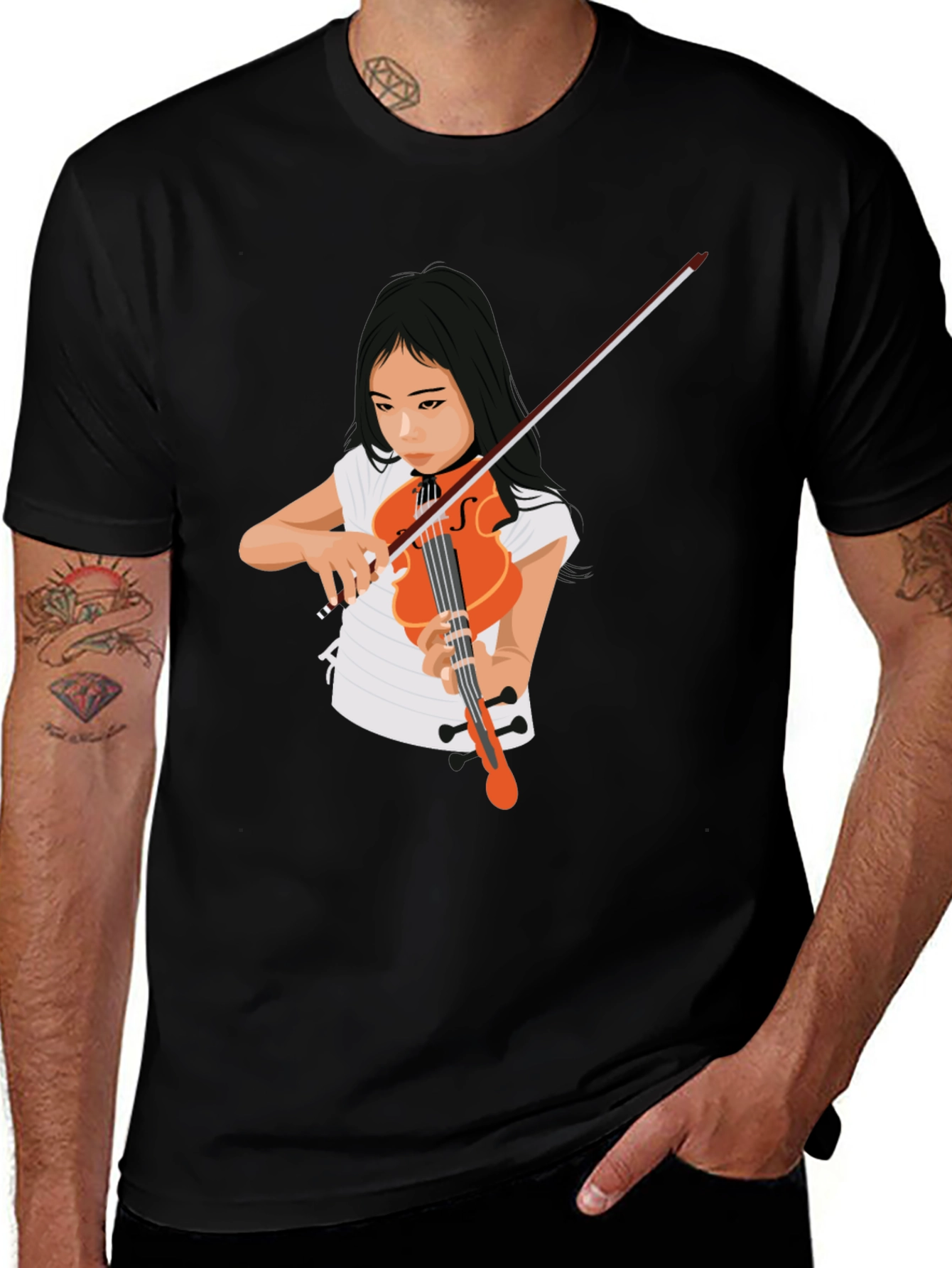 Variant 25 of Violin Girl Graphic Tee - Black Casual T-Shirt