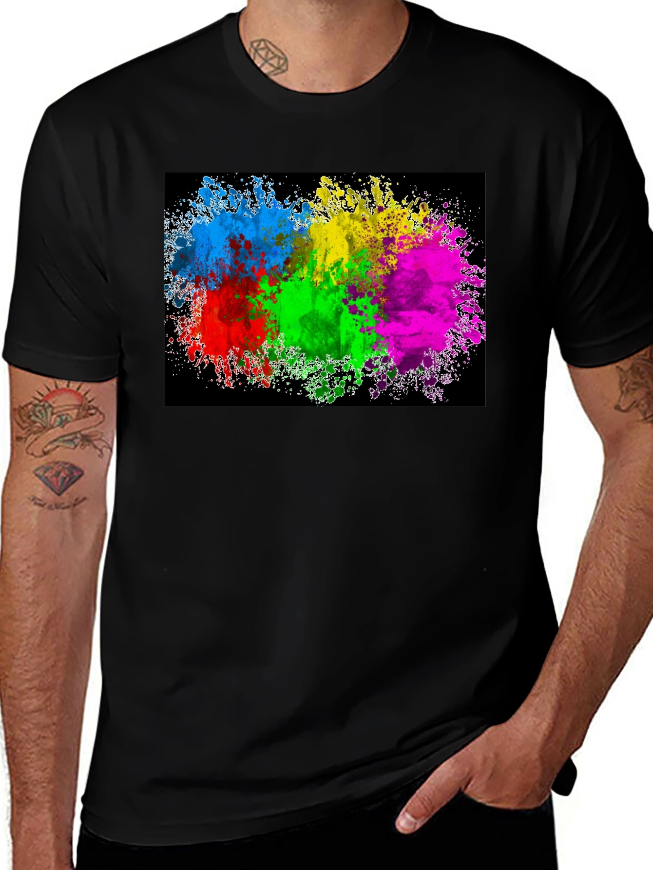 Variant 18 of Colorful Splatter Graphic Black T-Shirt
