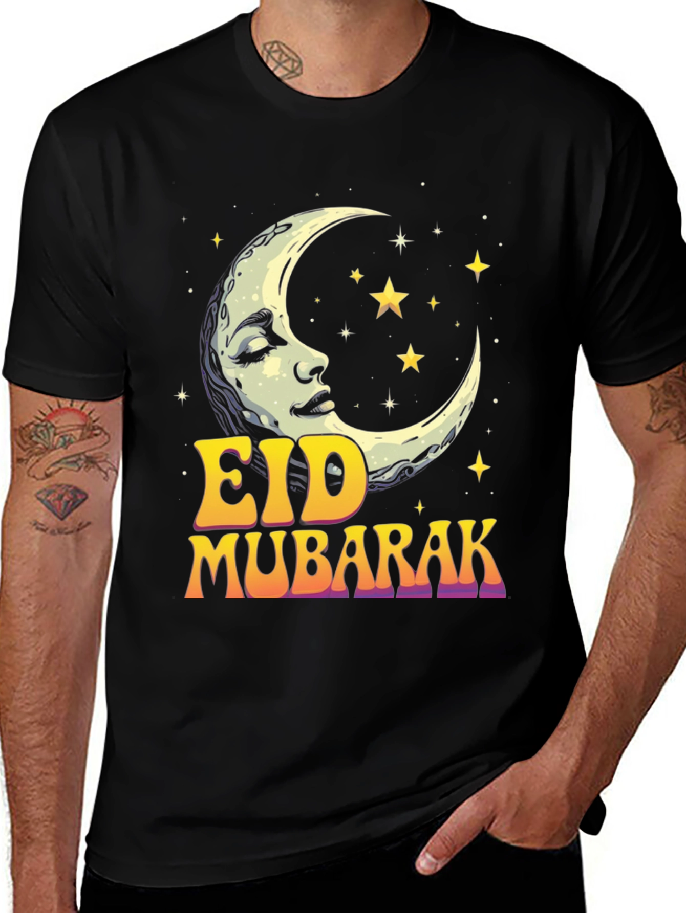 Eid Mubarak Moon Stars Graphic Tee