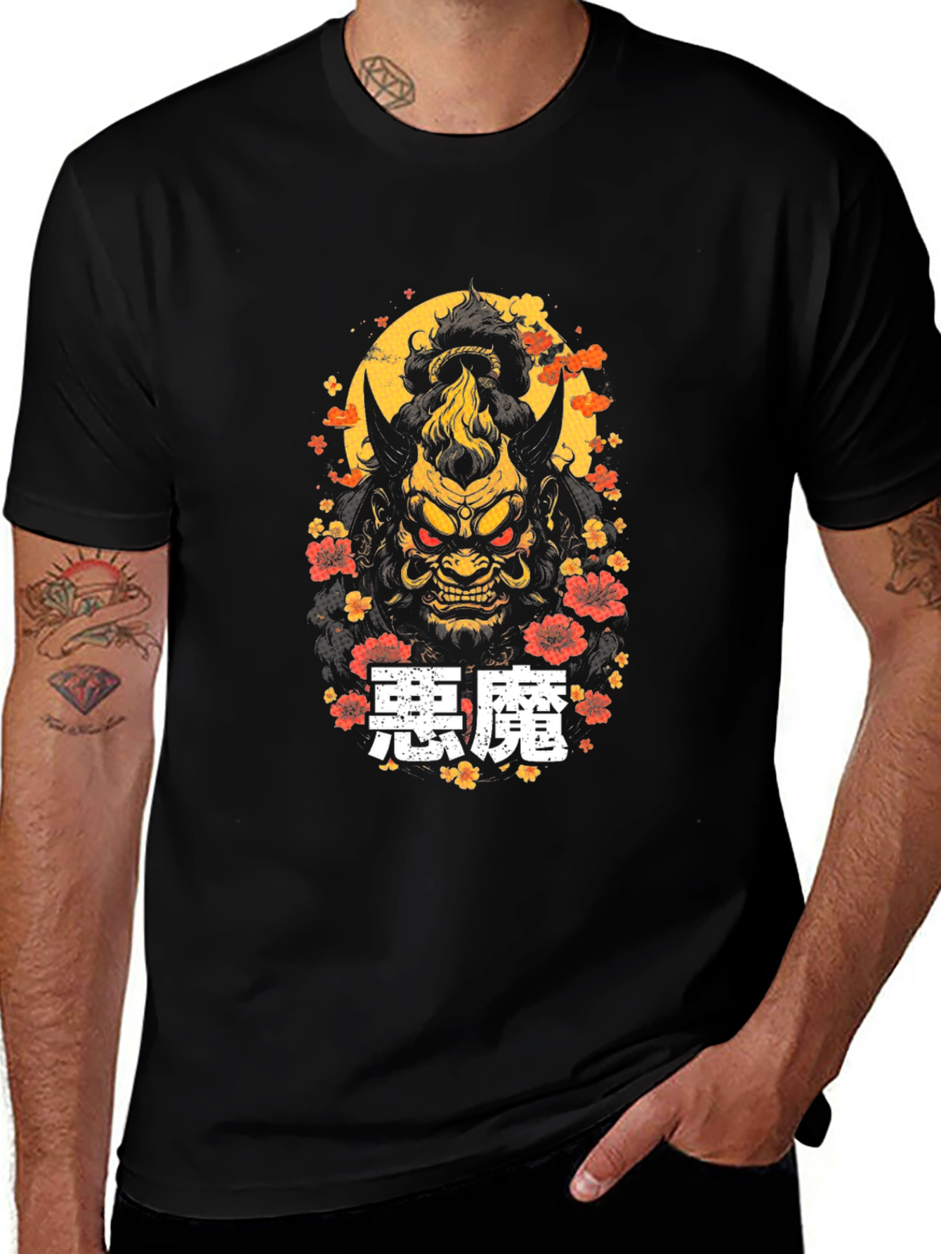 Japanese Oni Mask T-Shirt - Demon Kanji Graphic Tee