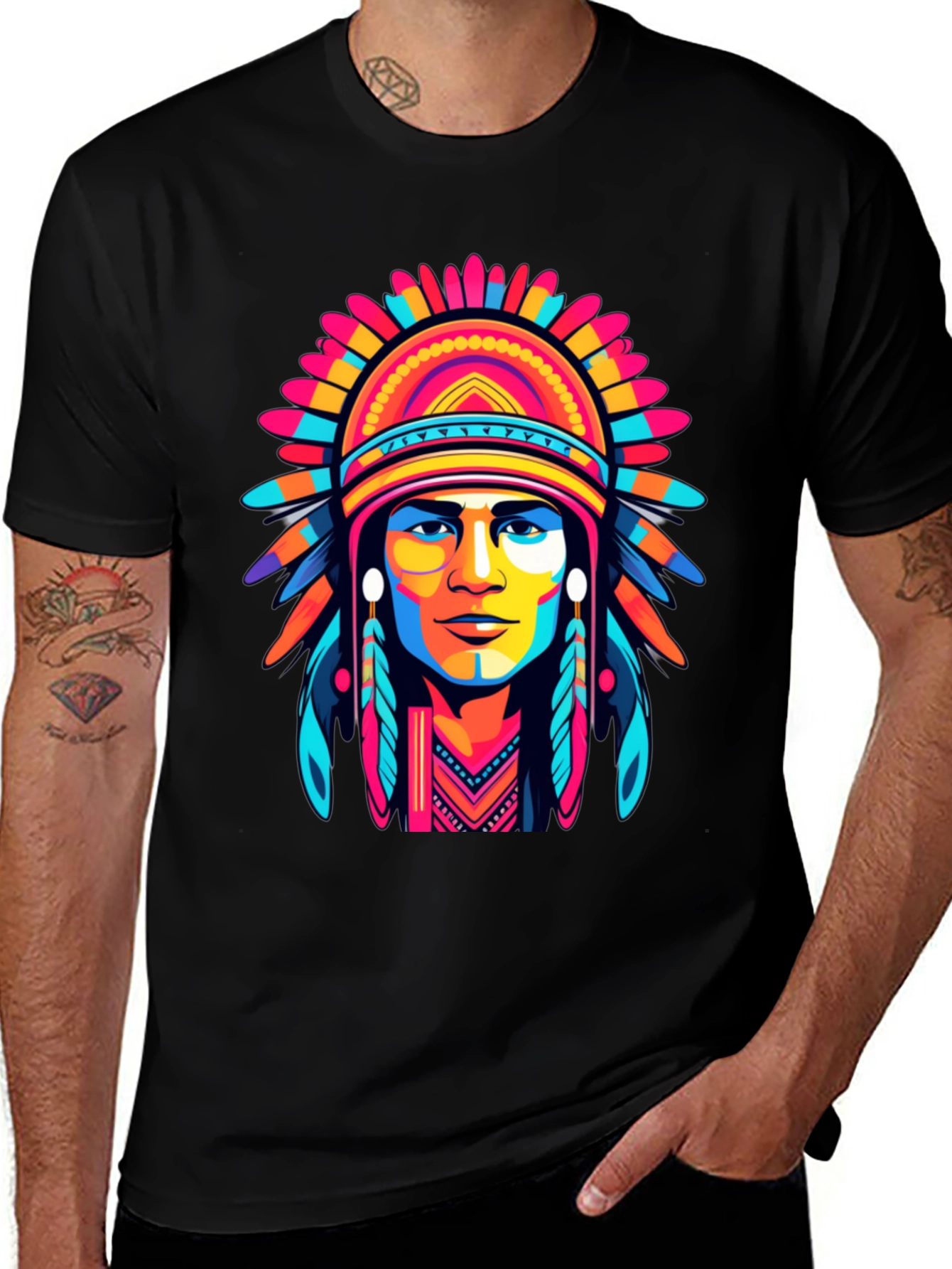 Variant 15 of Native American Chief Graphic Tee - Bold Colors