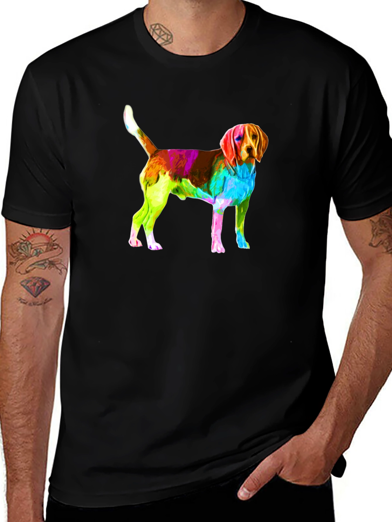 Variant 26 of Colorful Beagle Dog Graphic T-Shirt - Black