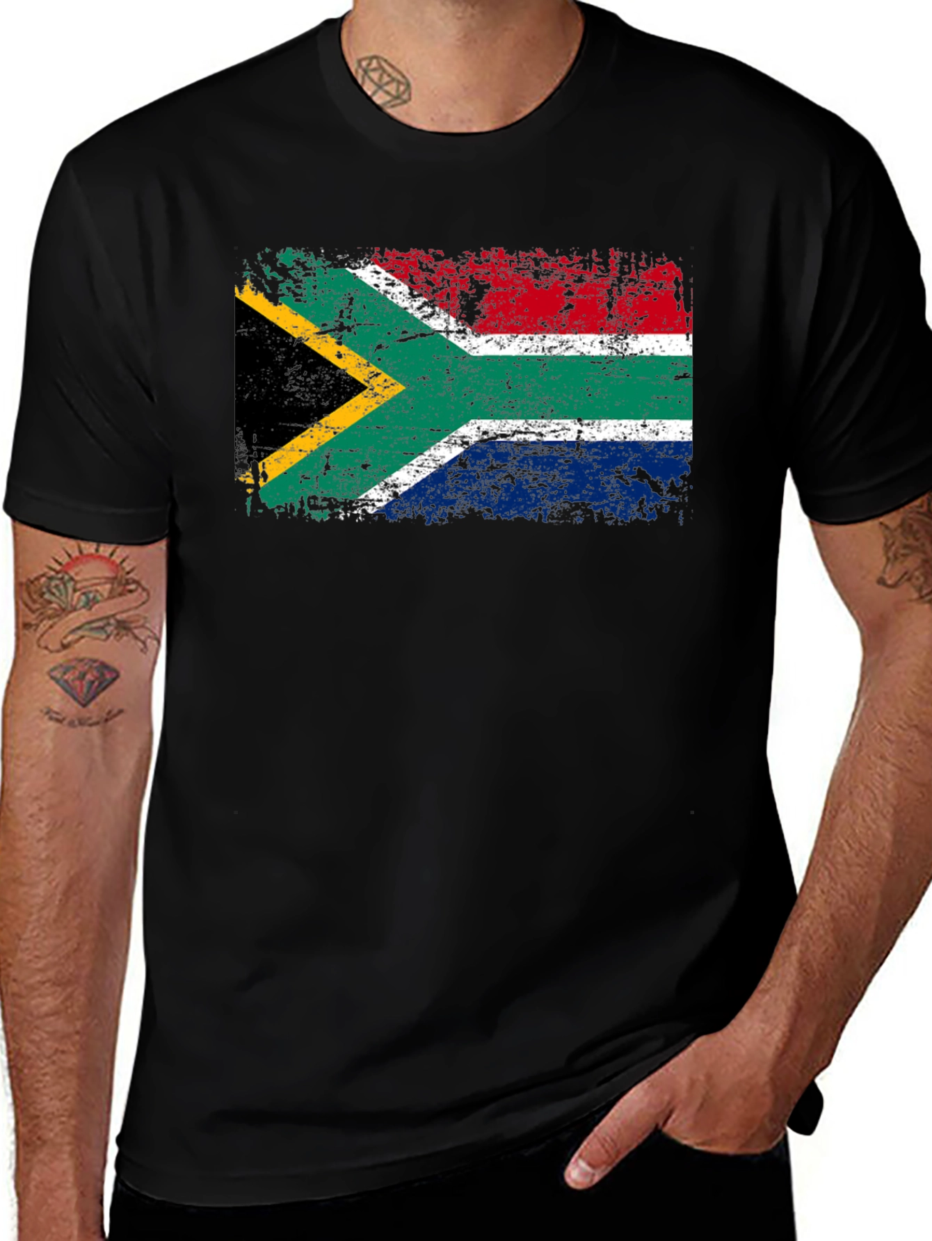 Variant 21 of South Africa Flag Black T-Shirt