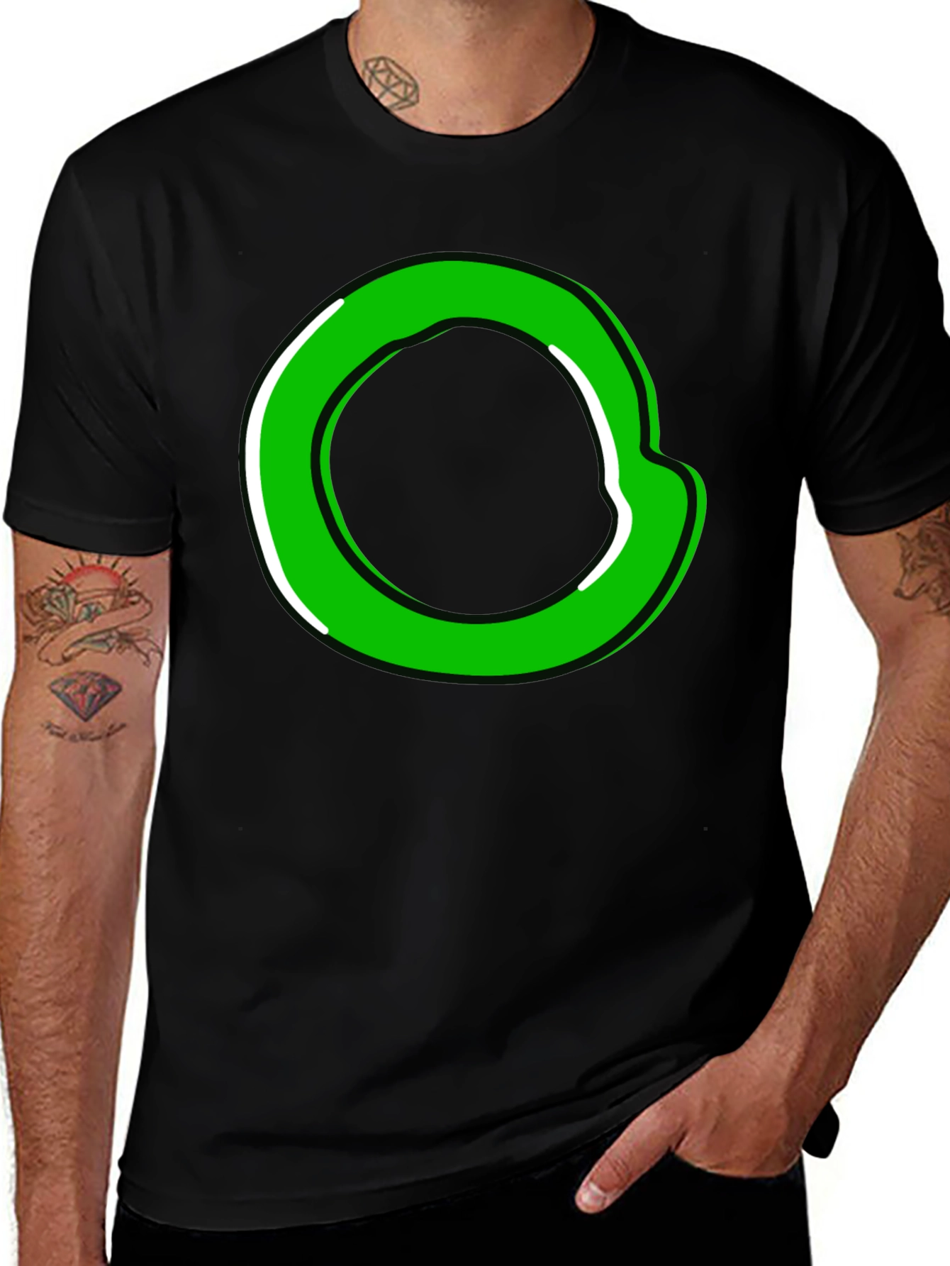 Green Circle Graphic Black T-Shirt