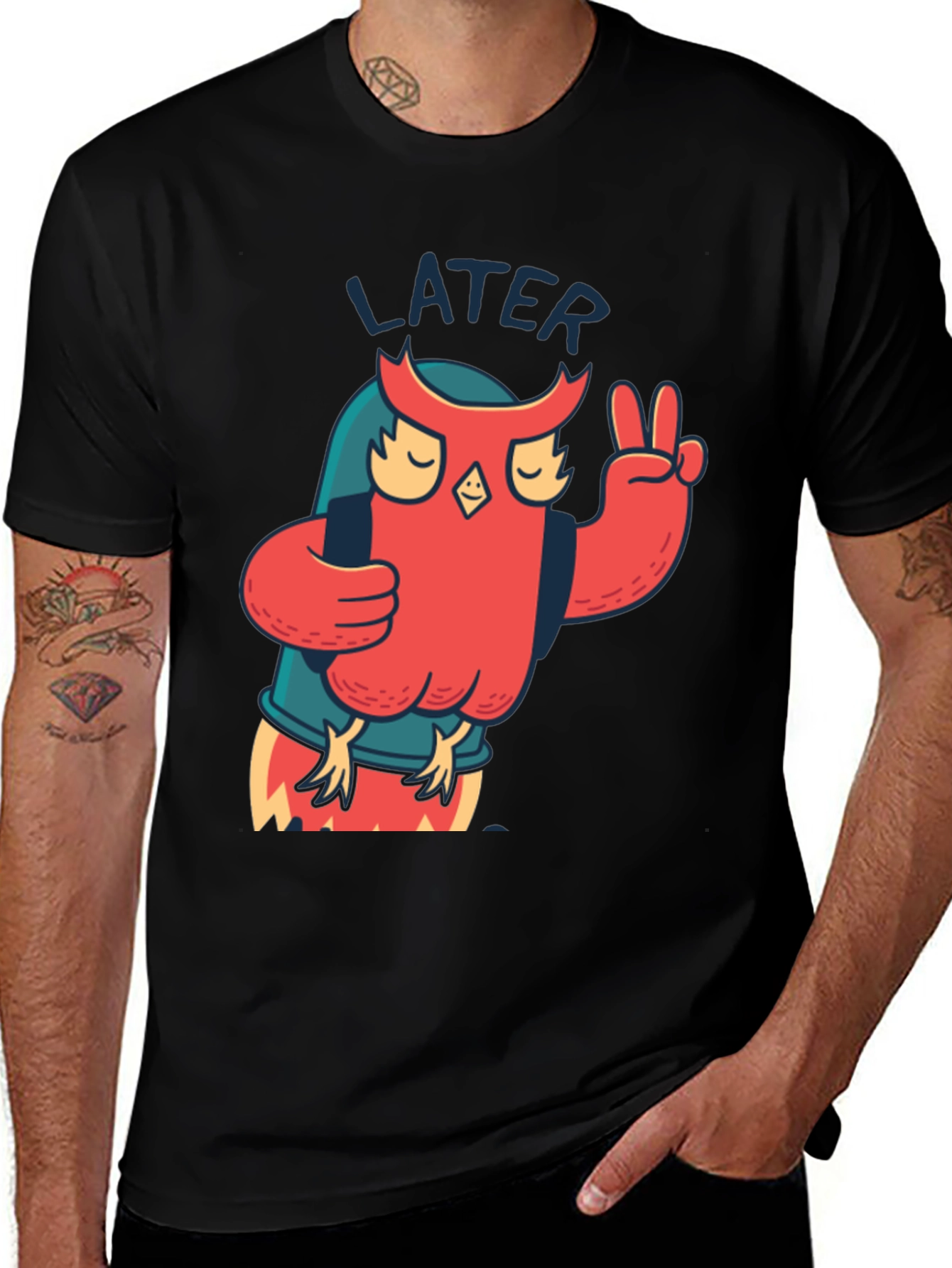 Variant 21 of Cool Owl Later Black T-Shirt