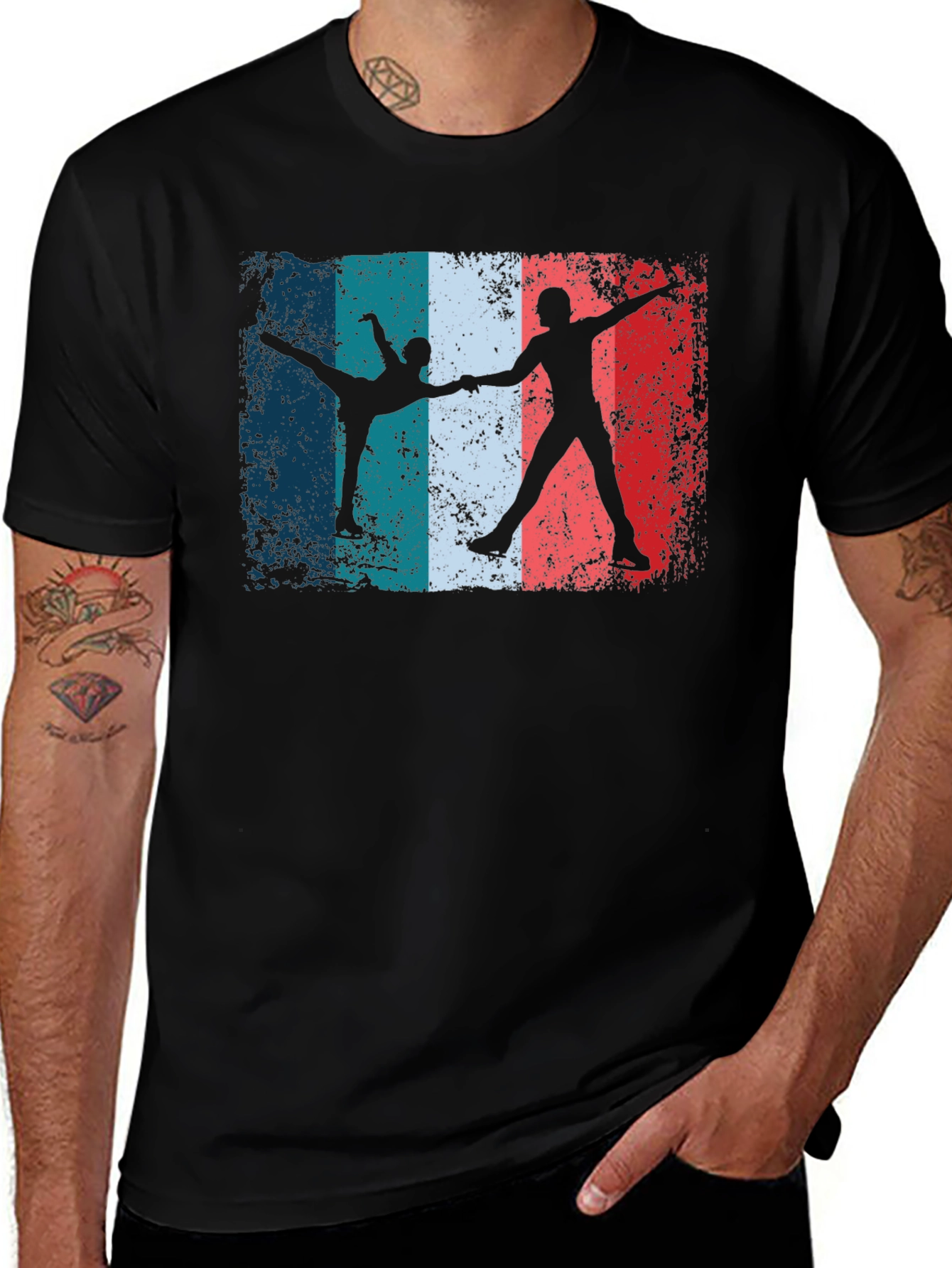 Figure Skating France Flag T-Shirt - Black
