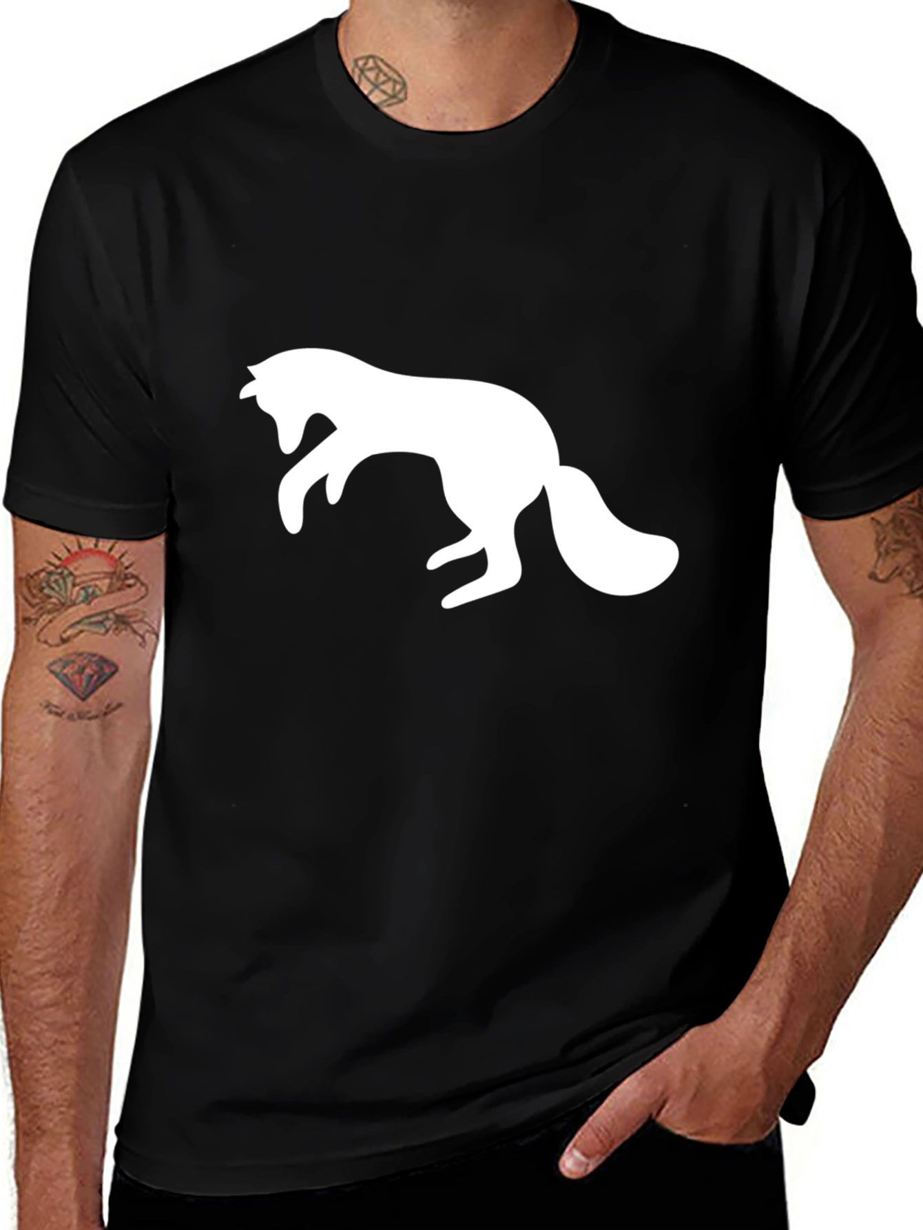 Variant 23 of Black T-Shirt with Leaping Fox Design