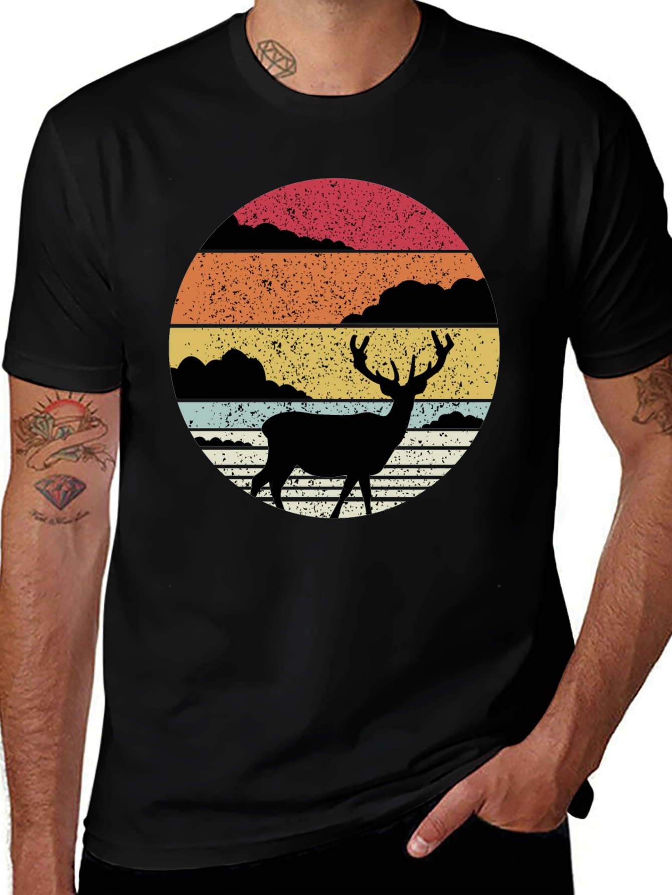 Variant 7 of Retro Deer Silhouette Sunset Graphic Tee