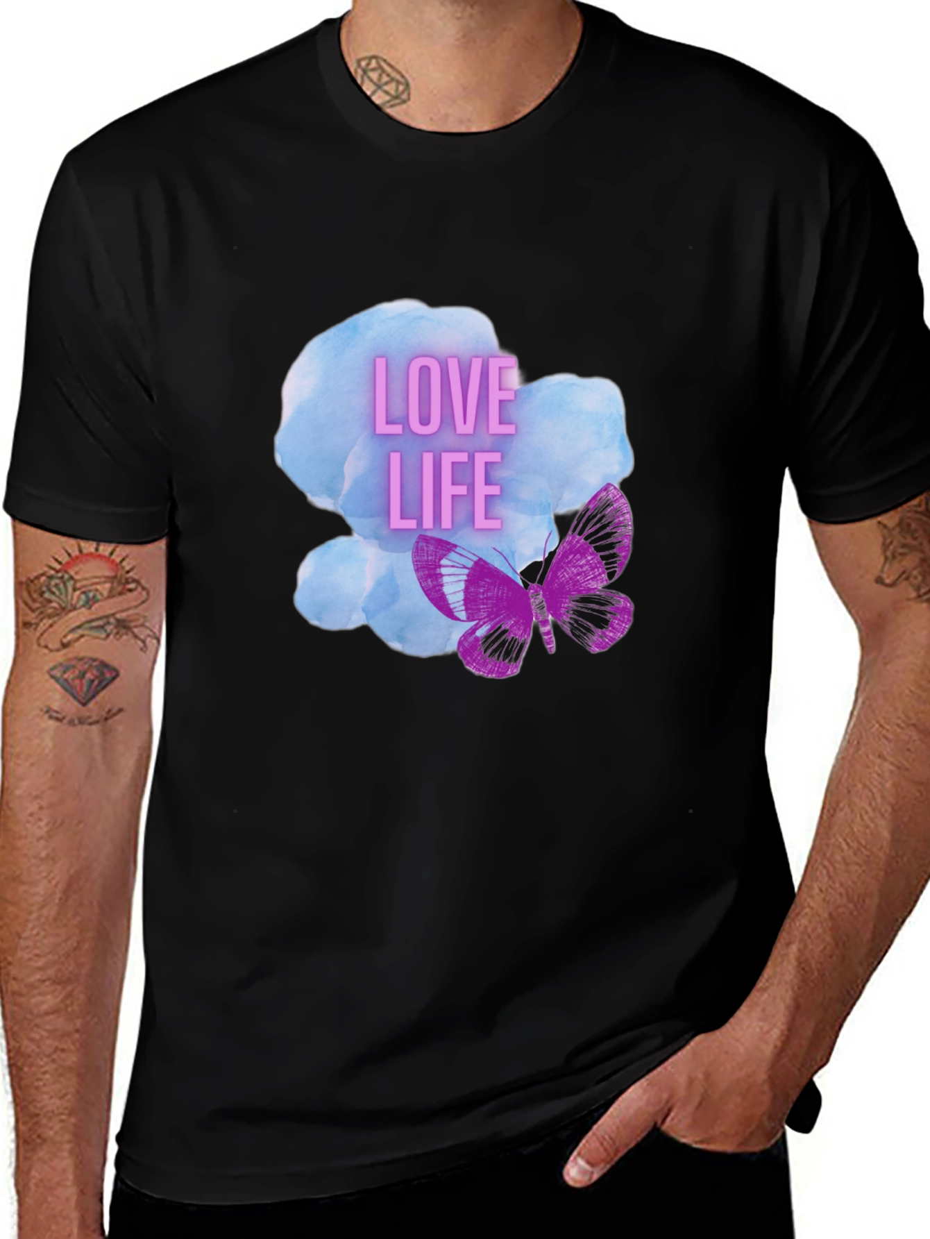 Variant 2 of Love Life Butterfly Graphic Tee - Stylish Black T-Shirt