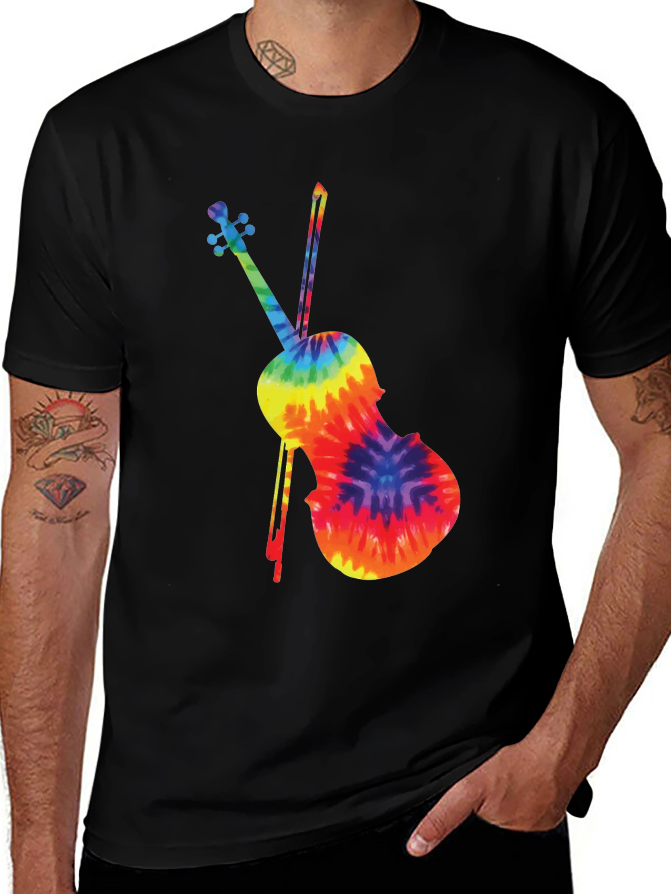 Tie-Dye Violin Graphic T-Shirt - Musical Style