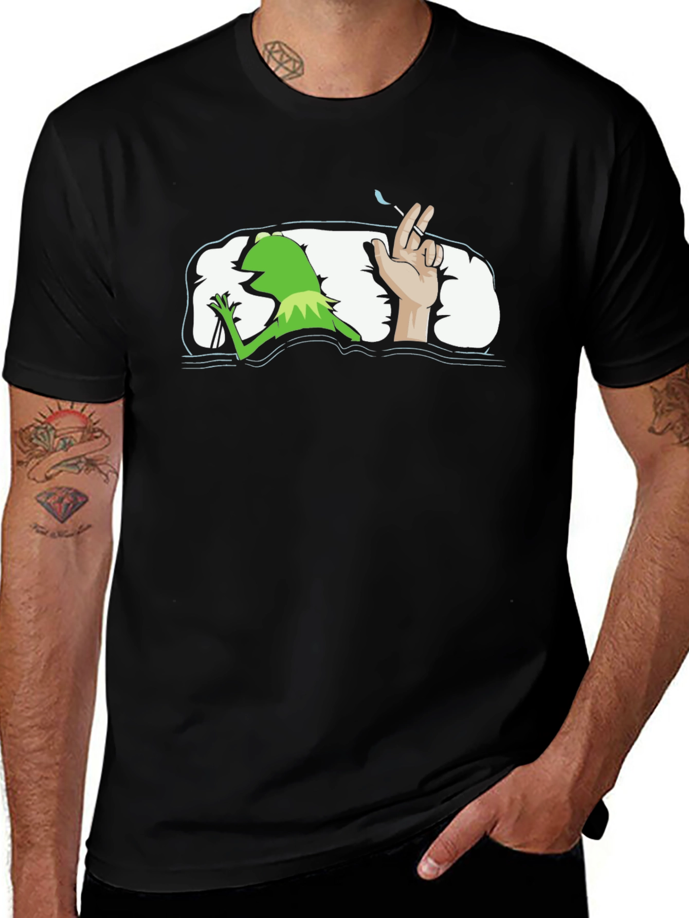 Kermit Smoking T-Shirt - Relaxed Muppet Tee