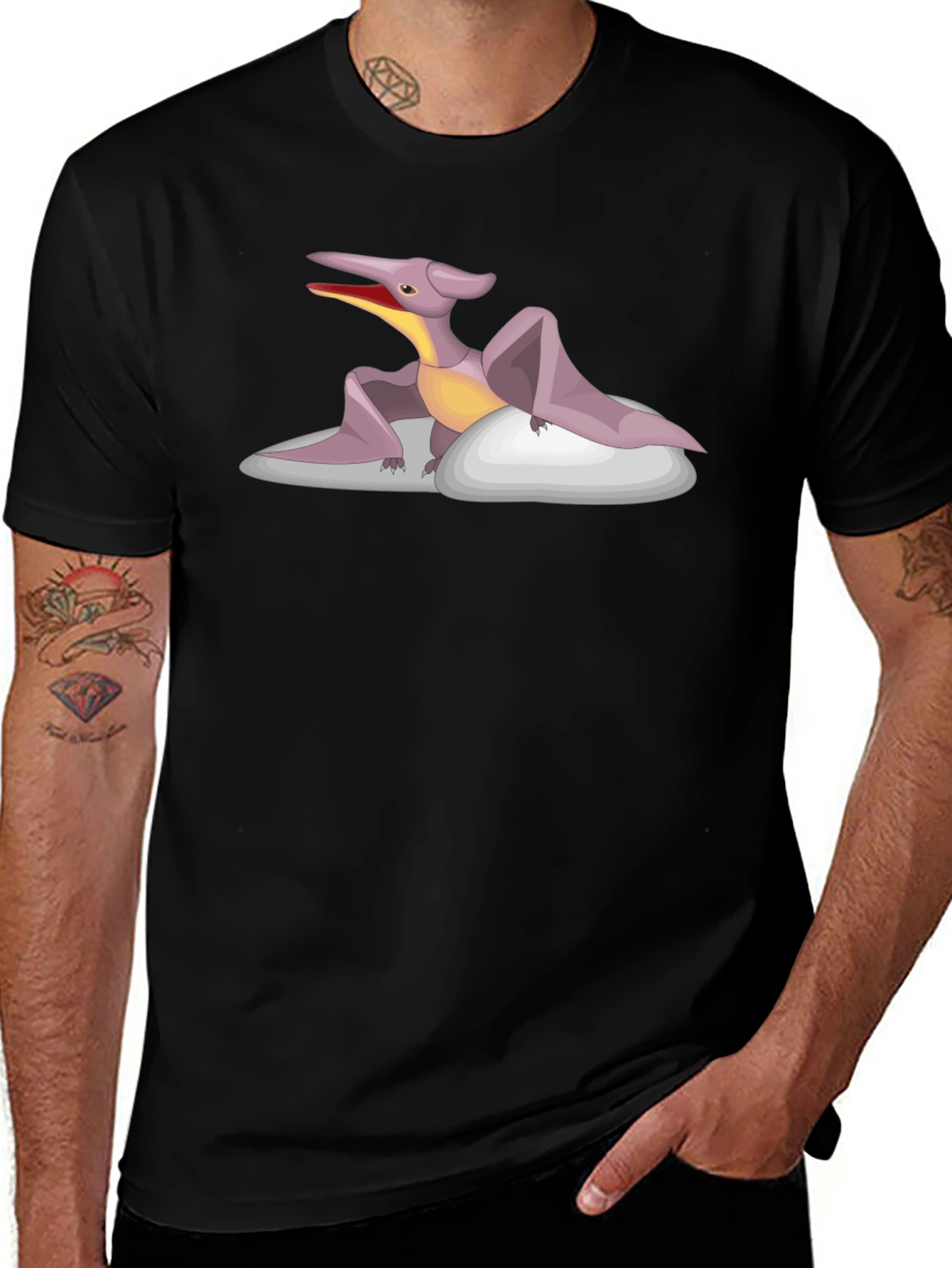 Pterodactyl Cartoon T-Shirt - Black
