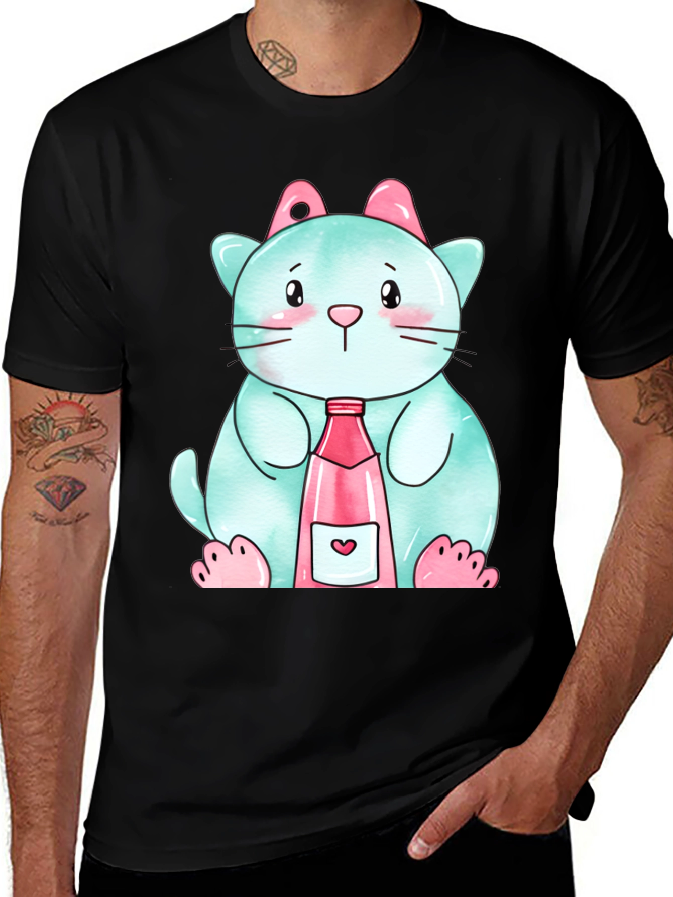 Variant 16 of Cute Cat with Bow and Heart Drink T-Shirt