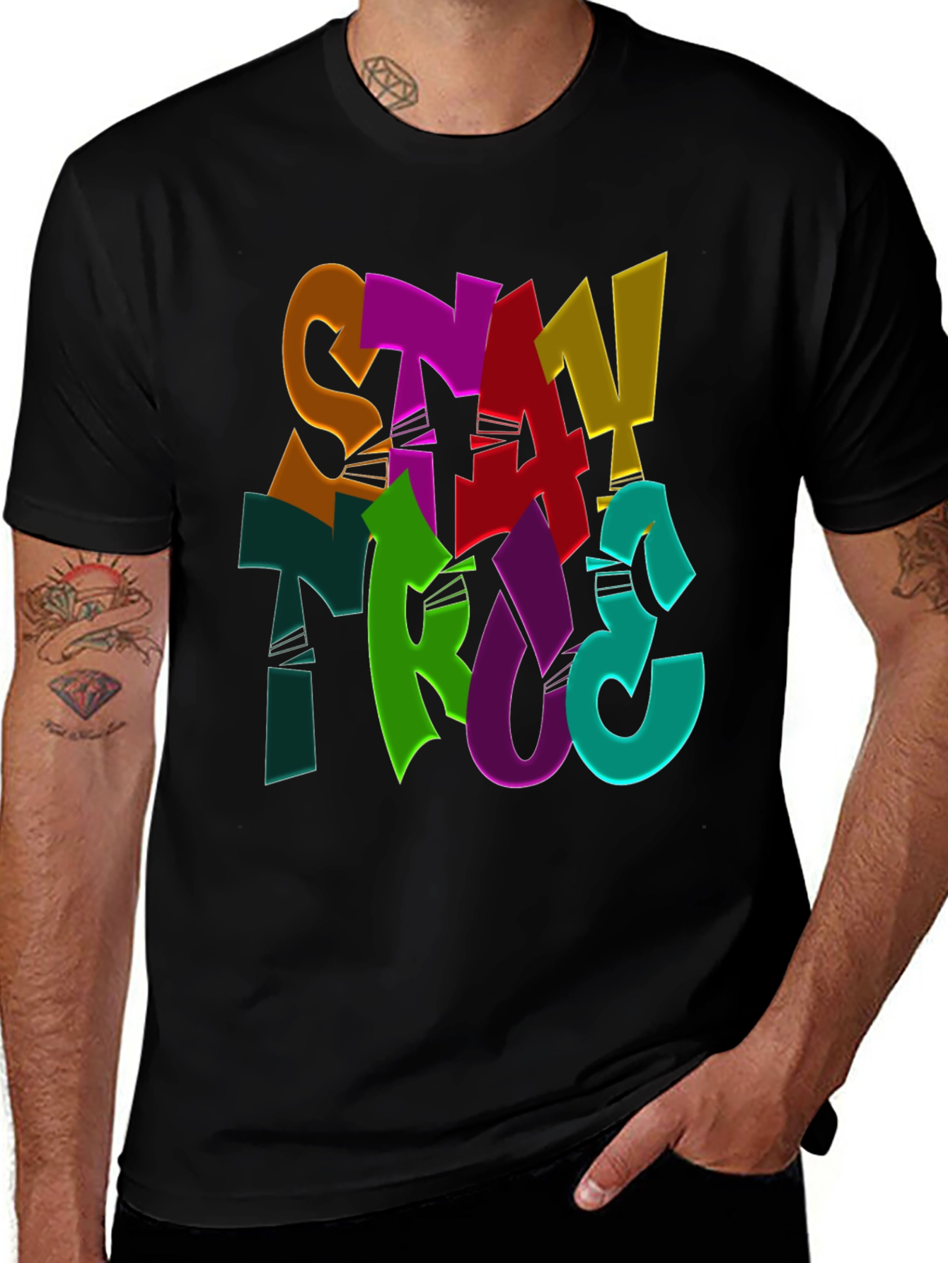 Variant 9 of Stay True Graphic Print Black T-Shirt