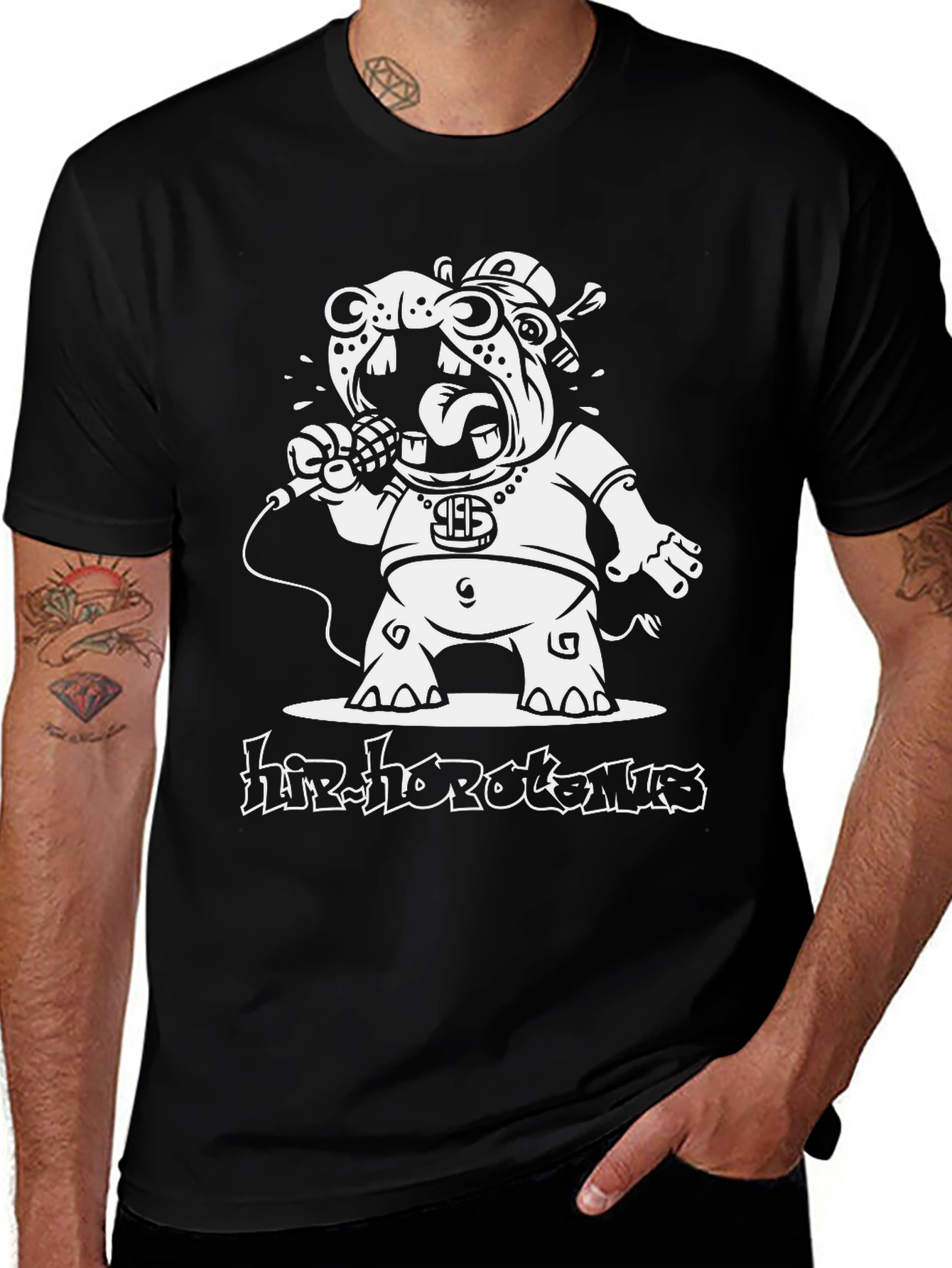 Variant 26 of Hip Hop Hippo Black T-Shirt