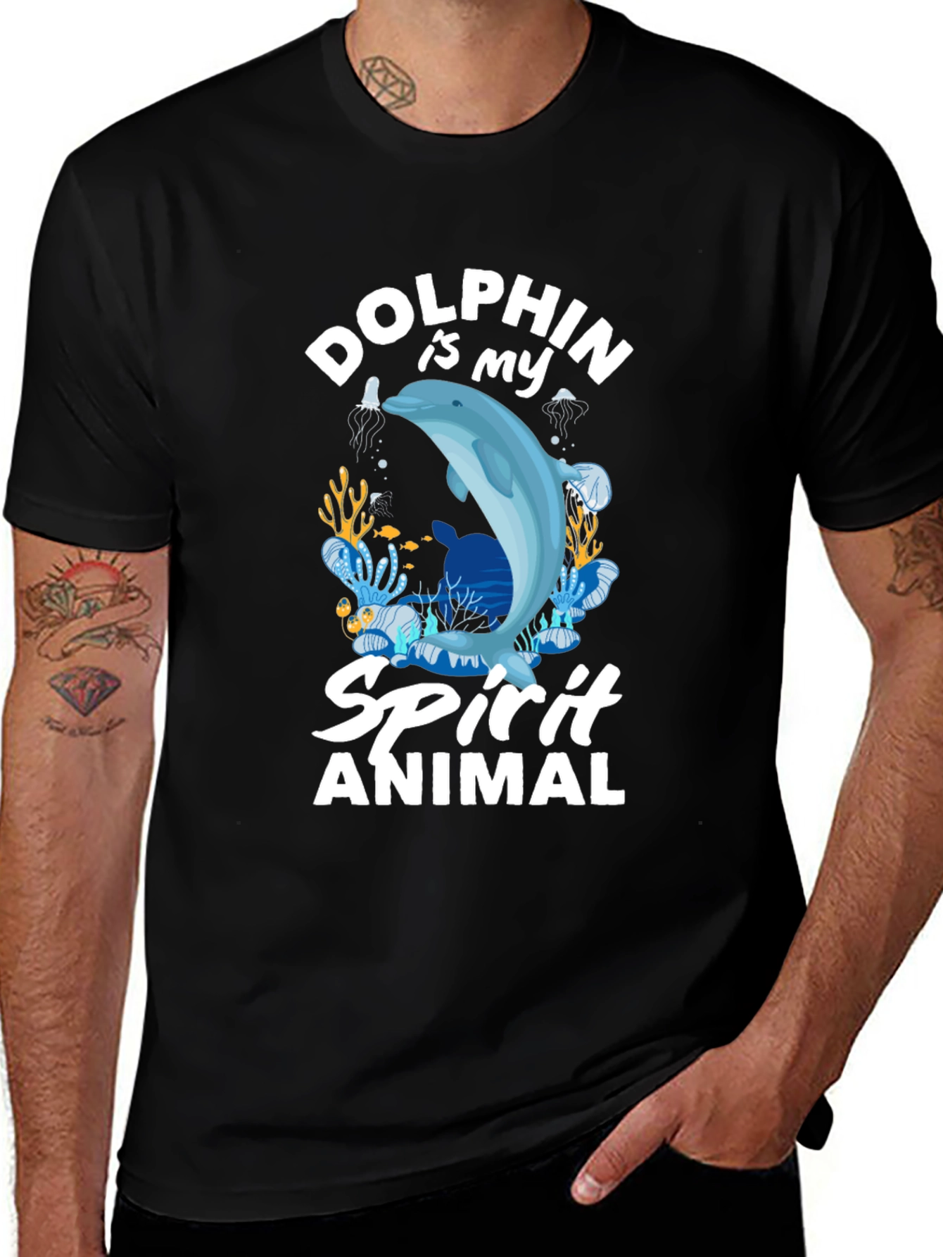 Dolphin Spirit Animal Graphic Tee - Black