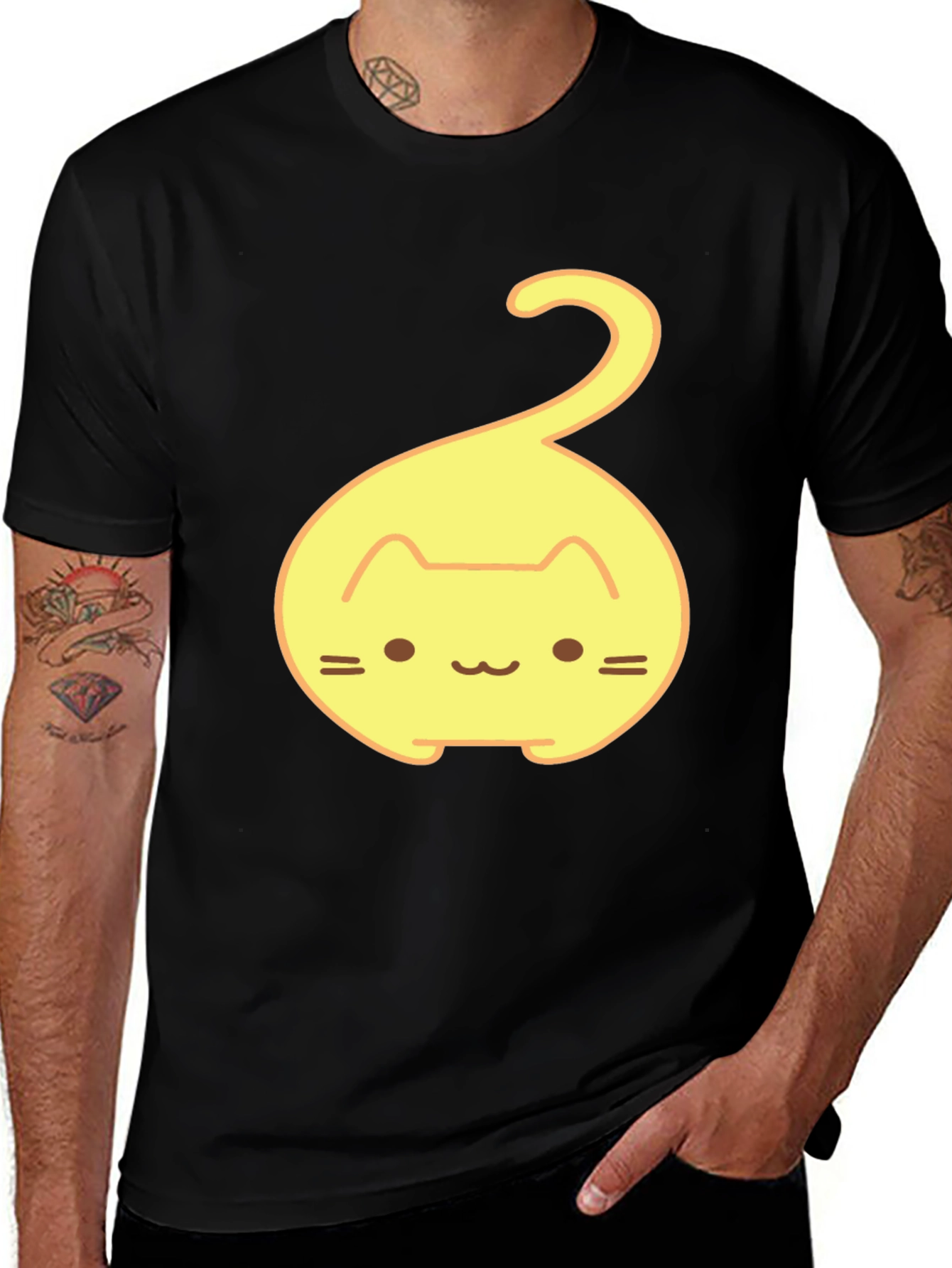 Variant 29 of Cute Yellow Cat Tail Graphic T-Shirt - Black