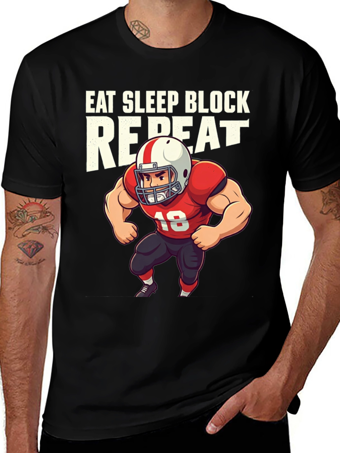 Variant 10 of Eat Sleep Block Repeat Football T-Shirt