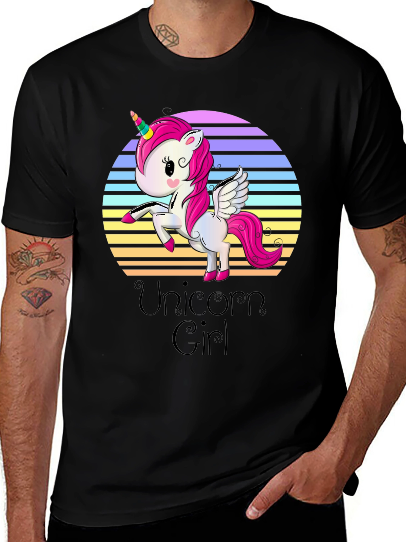Variant 19 of Unicorn Girl Graphic Tee - Trendy Black T-Shirt
