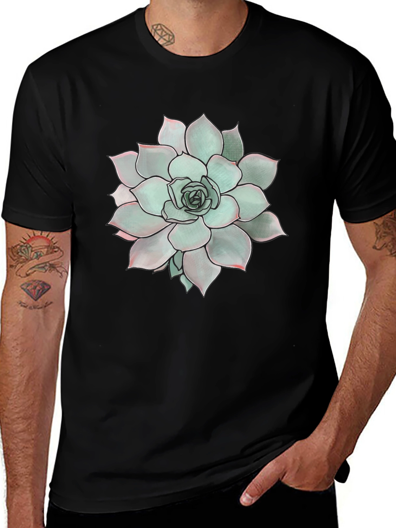Variant 20 of Succulent Graphic Black T-Shirt - Stylish Plant Lover Tee